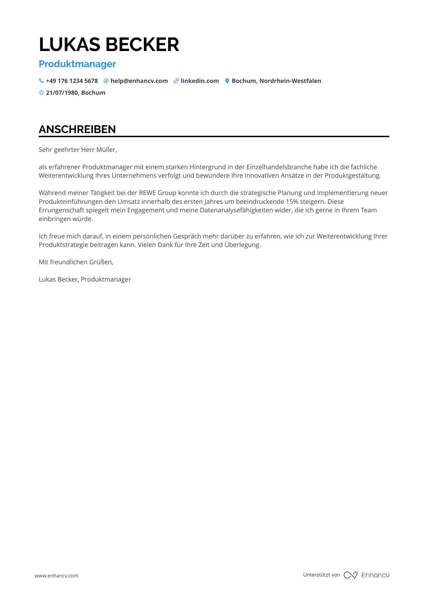 Produktmanager im Einzelhandel Resume Example