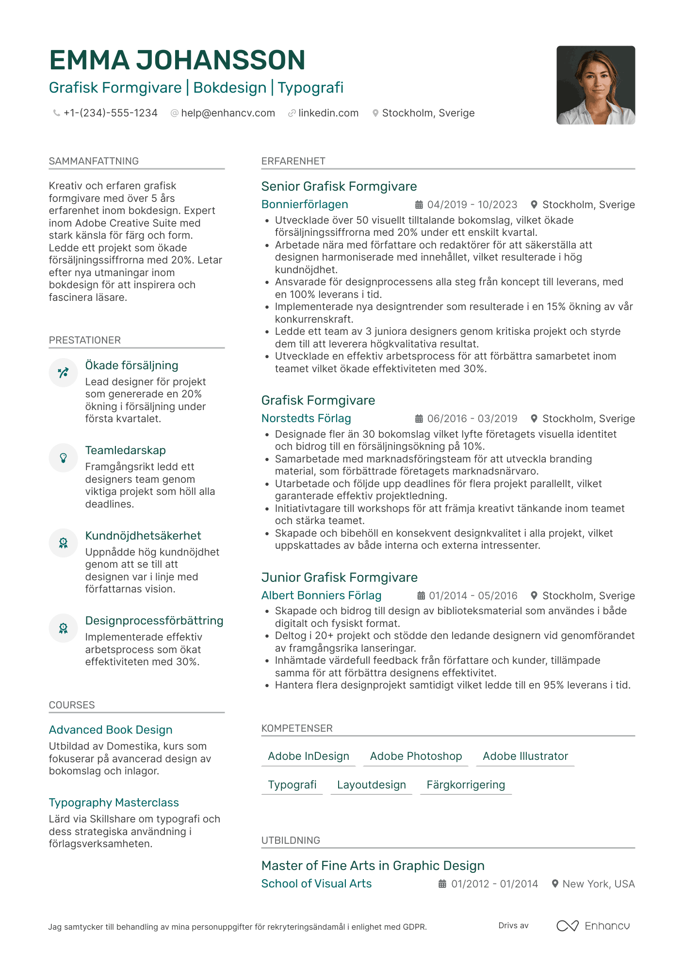 CV för Grafisk Formgivare inom Förlag Resume Example