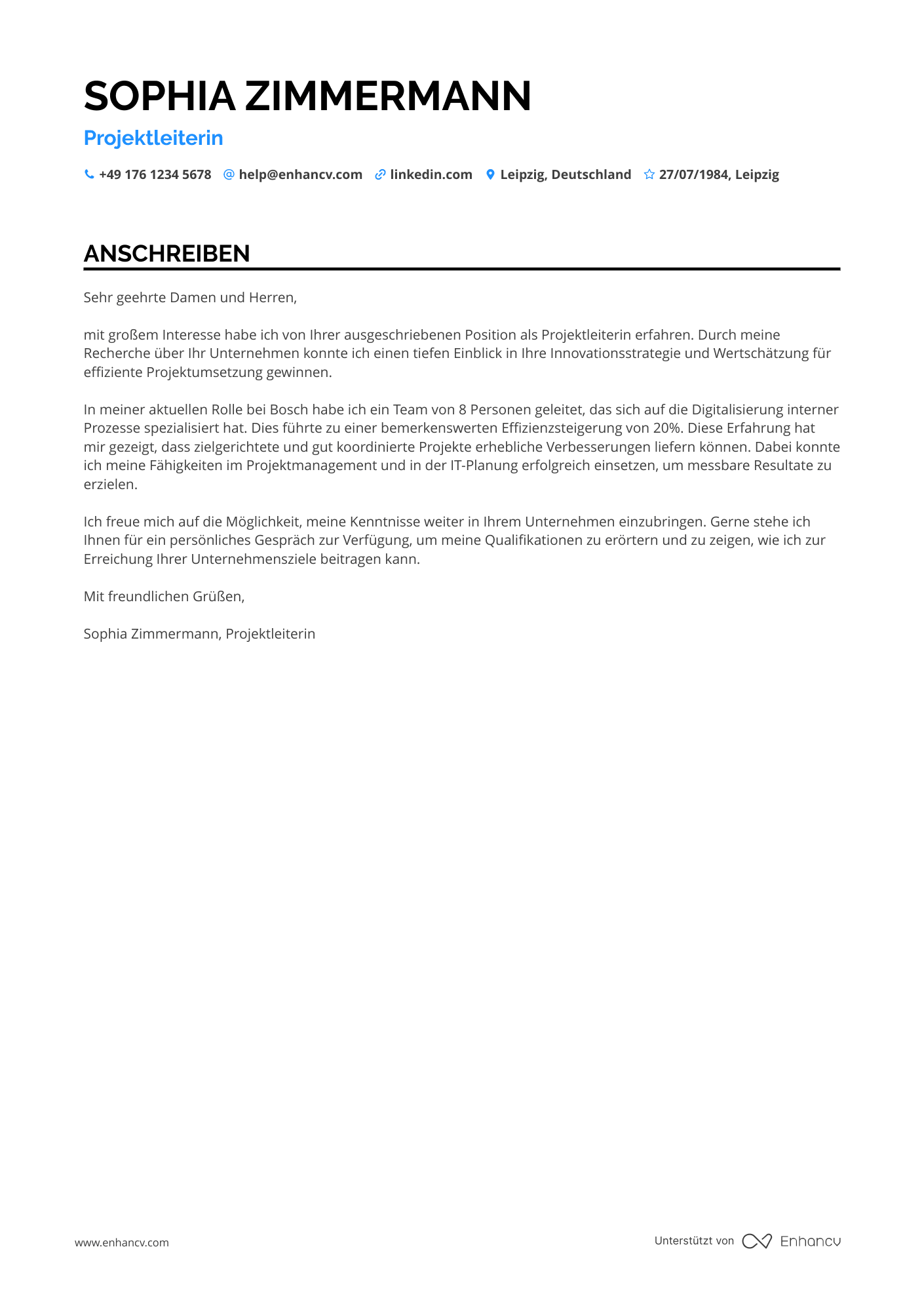 Einsteiger Projektleiter Resume Example