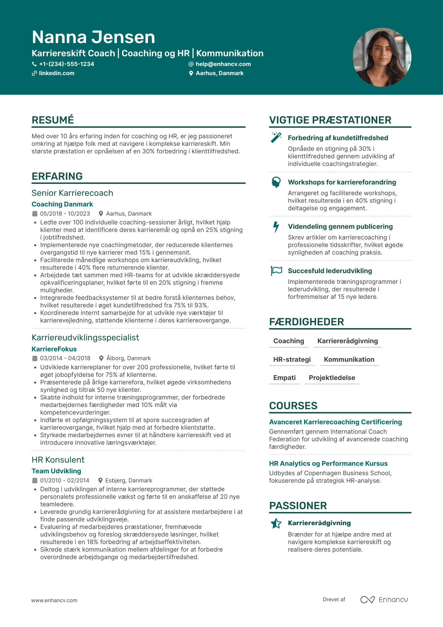 CV til Karriereskift Coach Resume Example