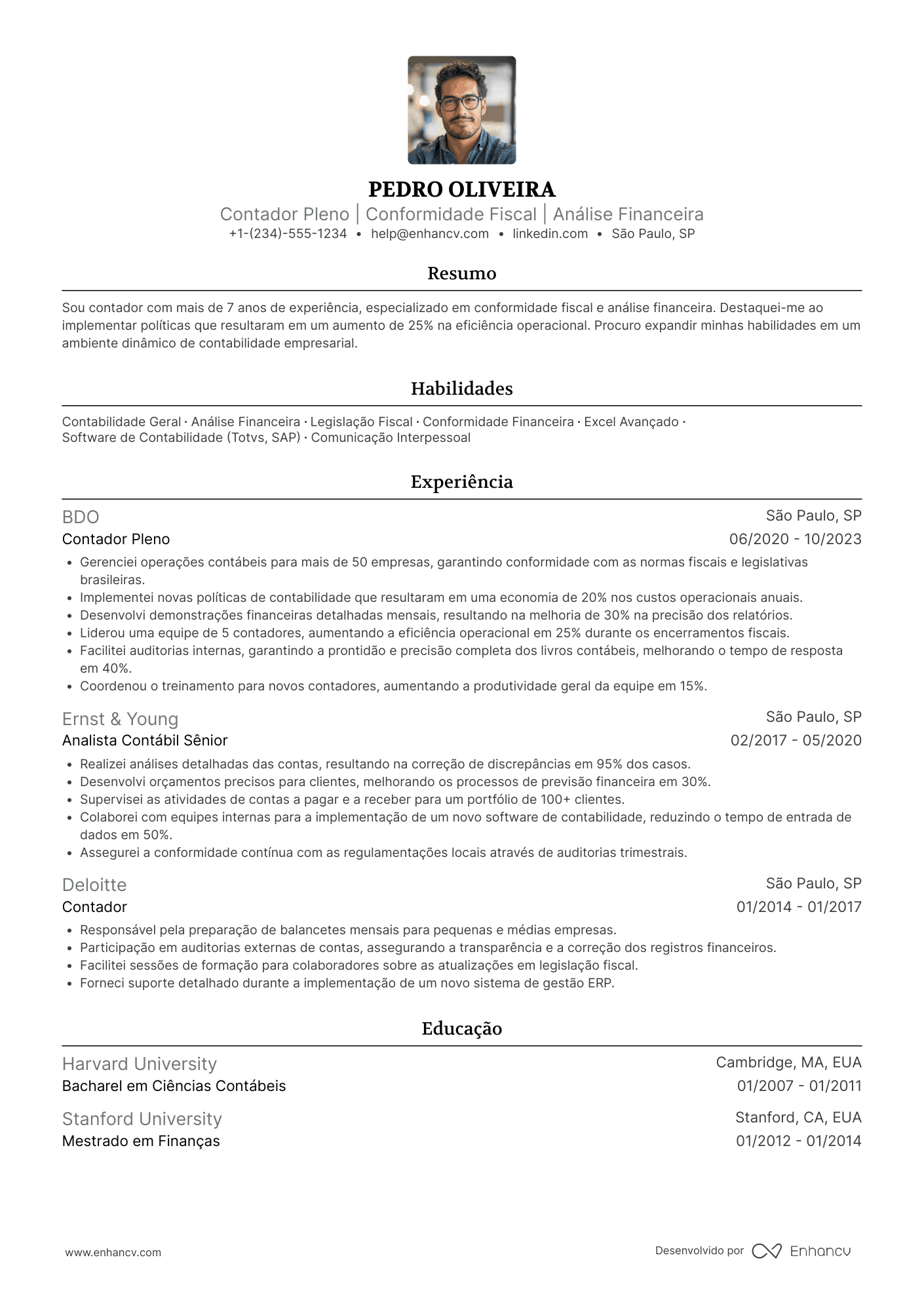 Currículo de contador contabilidade de empresarial Resume Example