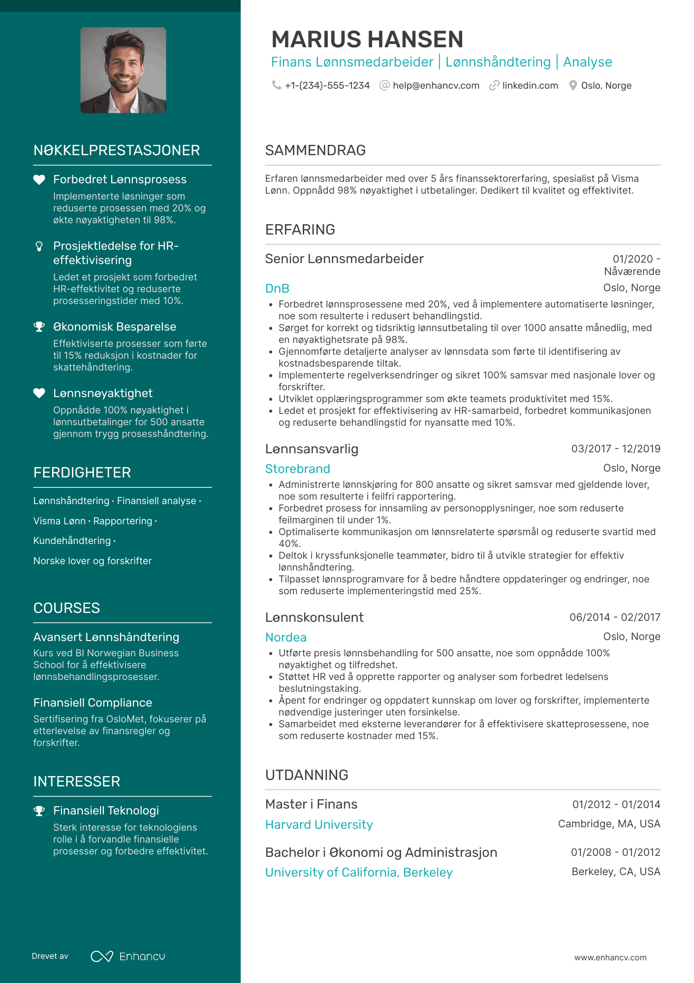 CV for Finans Lønnsmedarbeider Resume Example