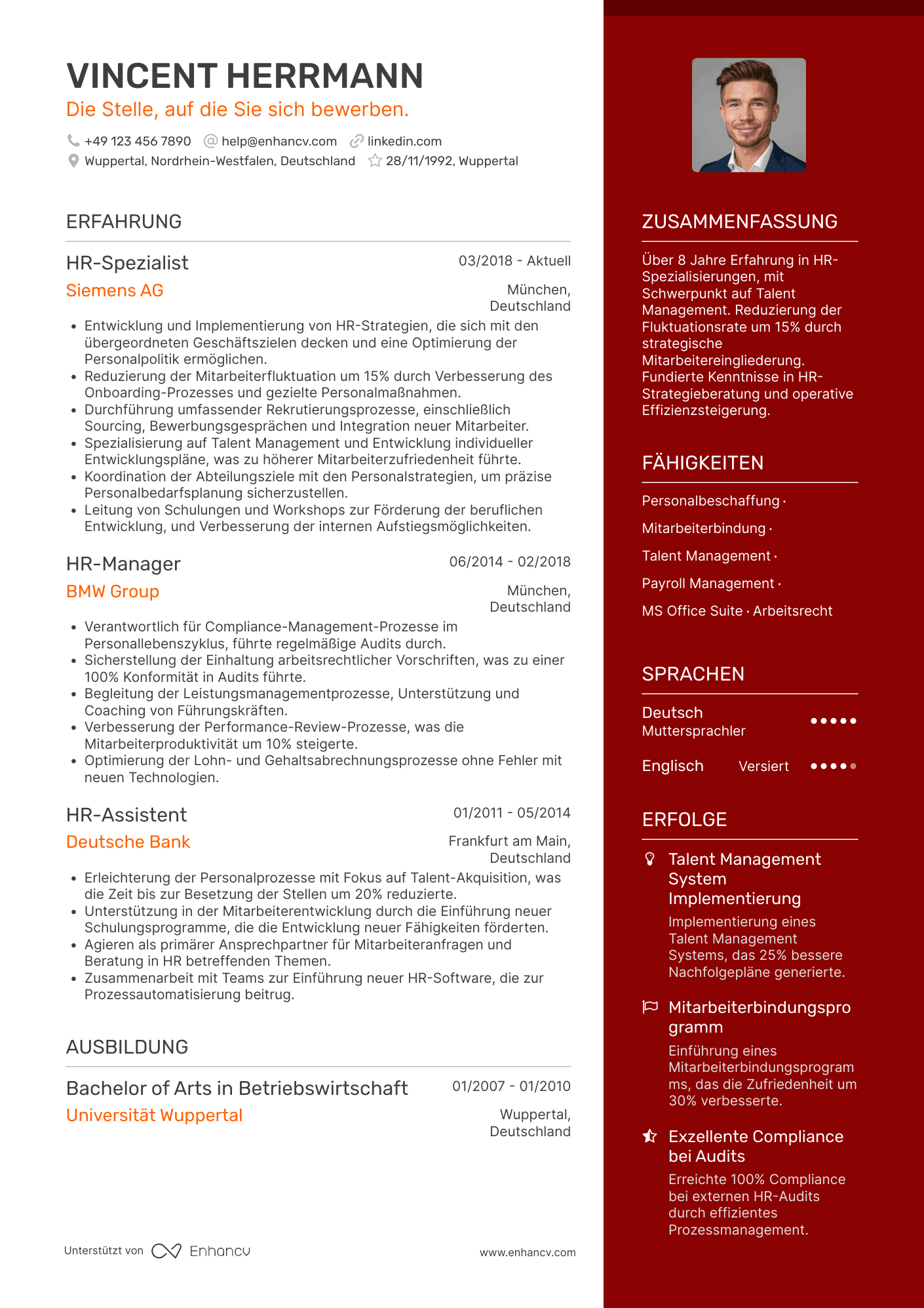 Lebenslauf als Personaler mit Spezialisierung Resume Example