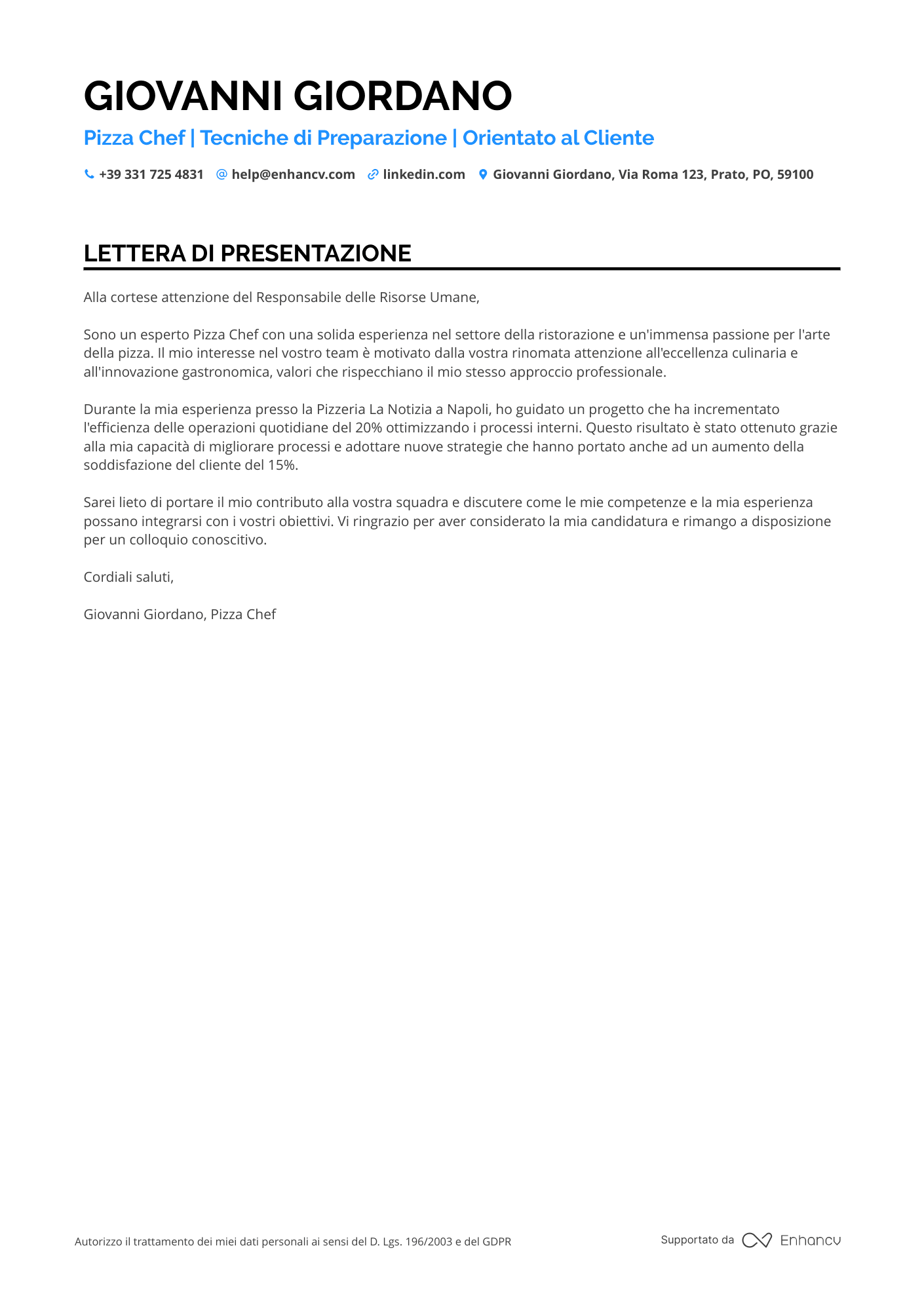 Pizzaiolo Professionista Resume Example