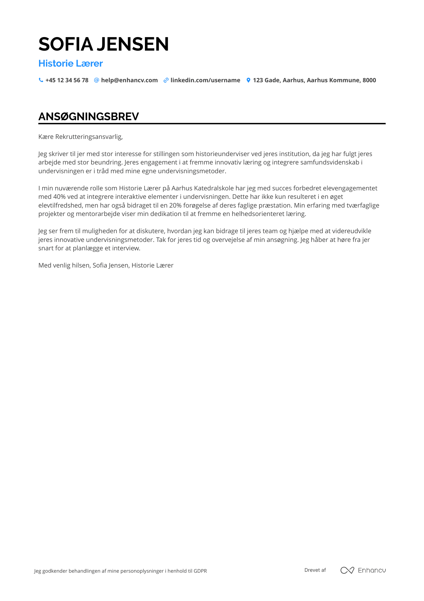 Ansøgningsbrev til Historie undervisningsassistent Resume Example
