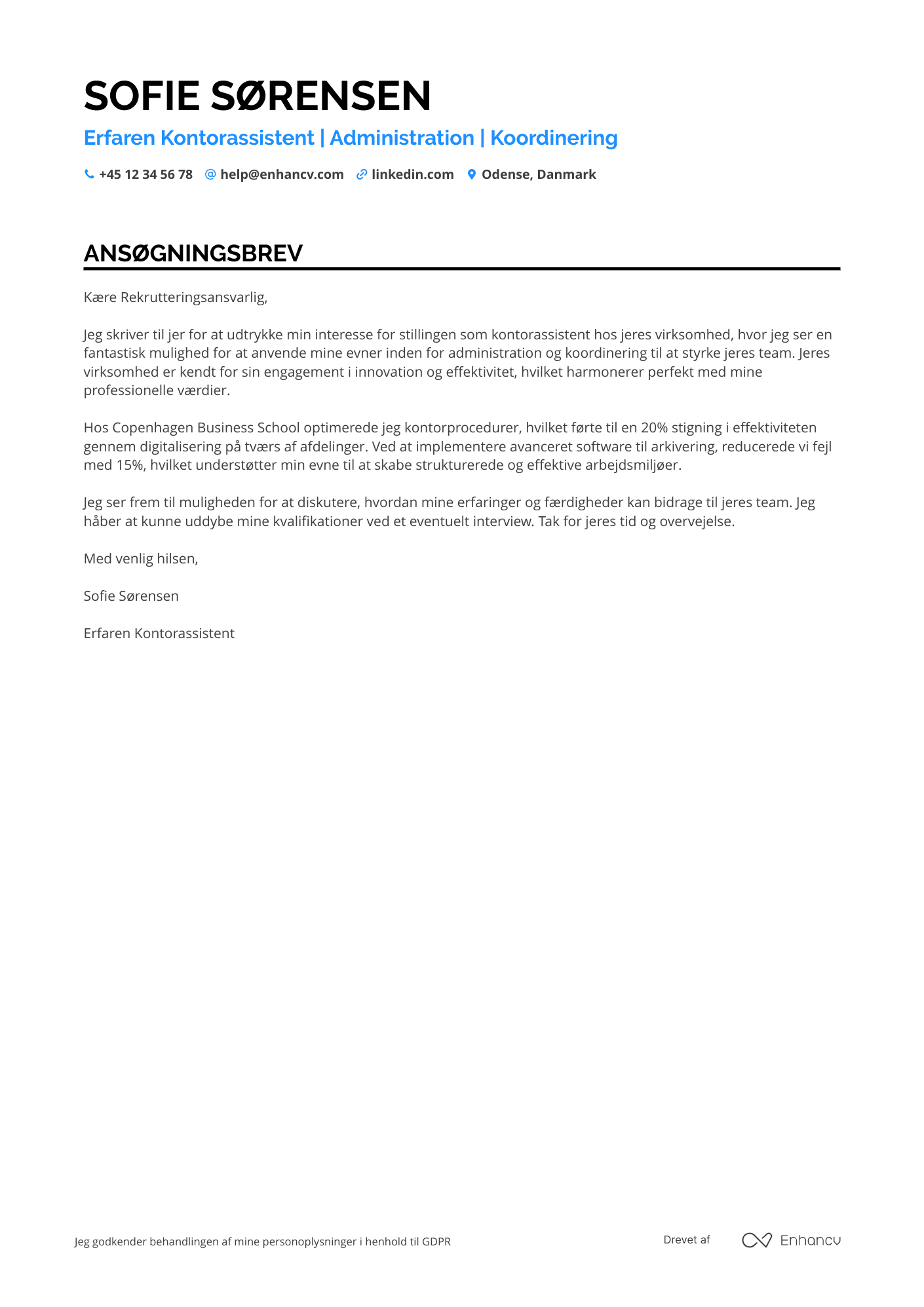 Ansøgningsbrev til Erfaren Kontorassistent Resume Example