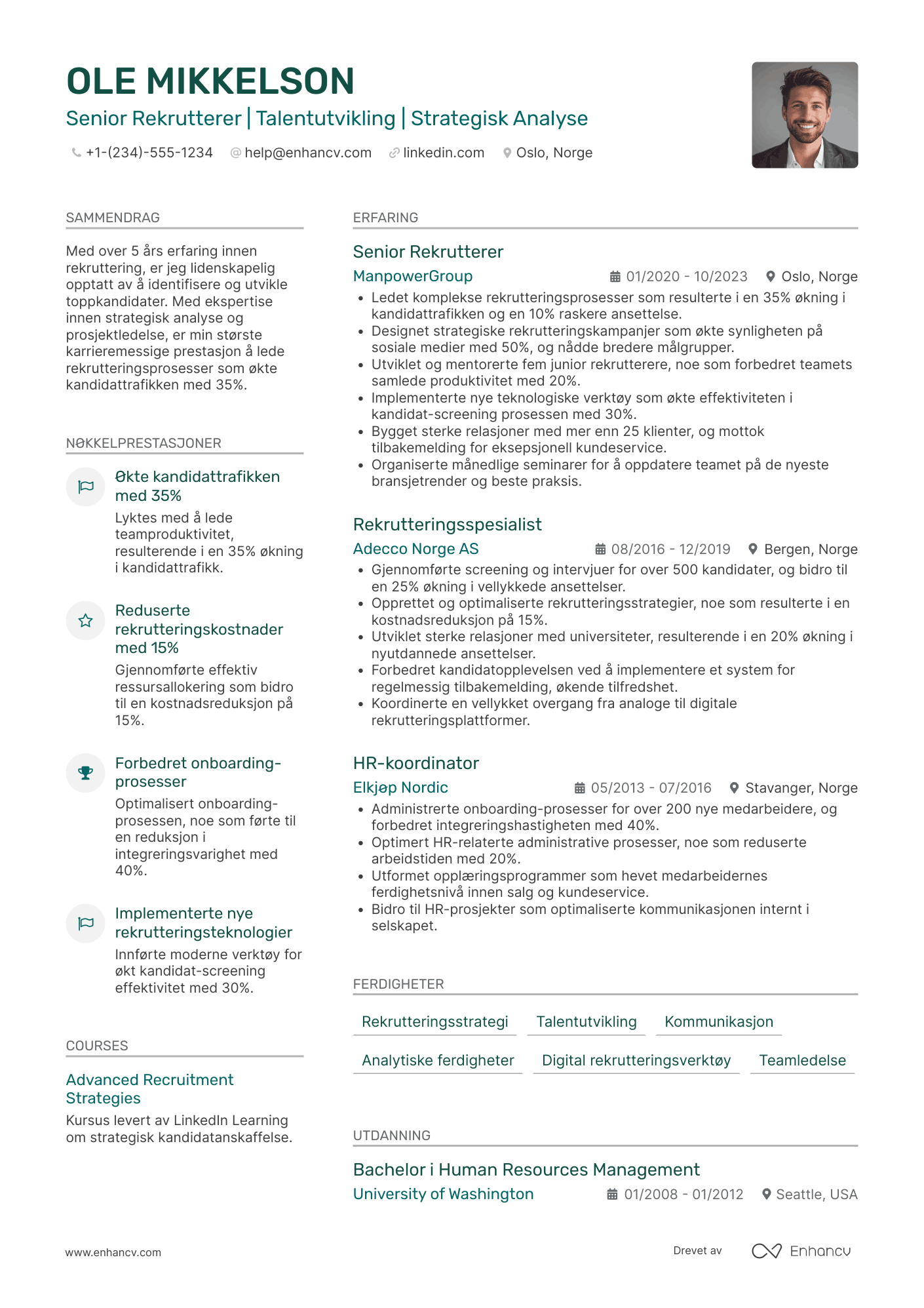 CV for Senior Rekrutterer Resume Example