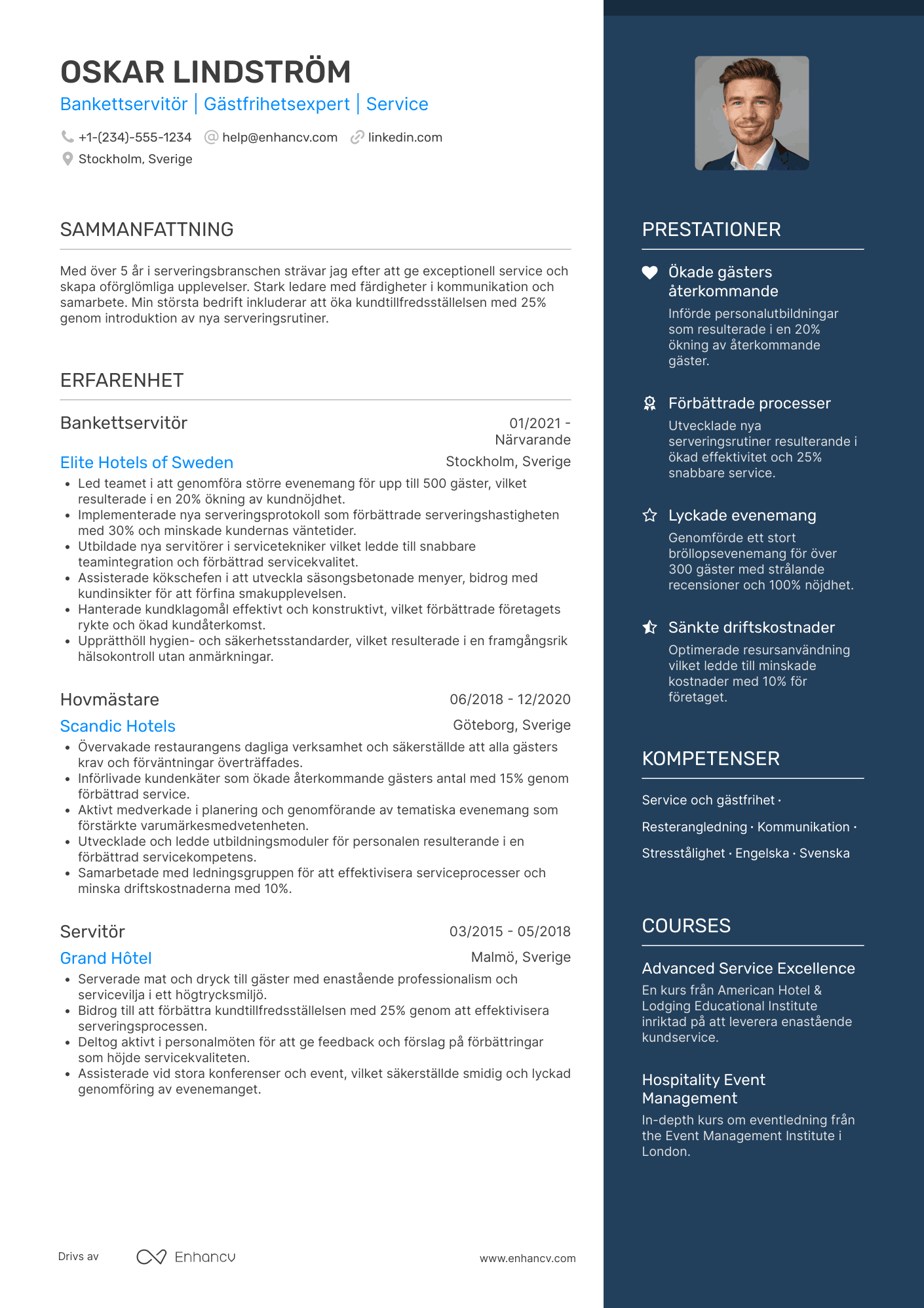 CV för Bankettservitör Resume Example