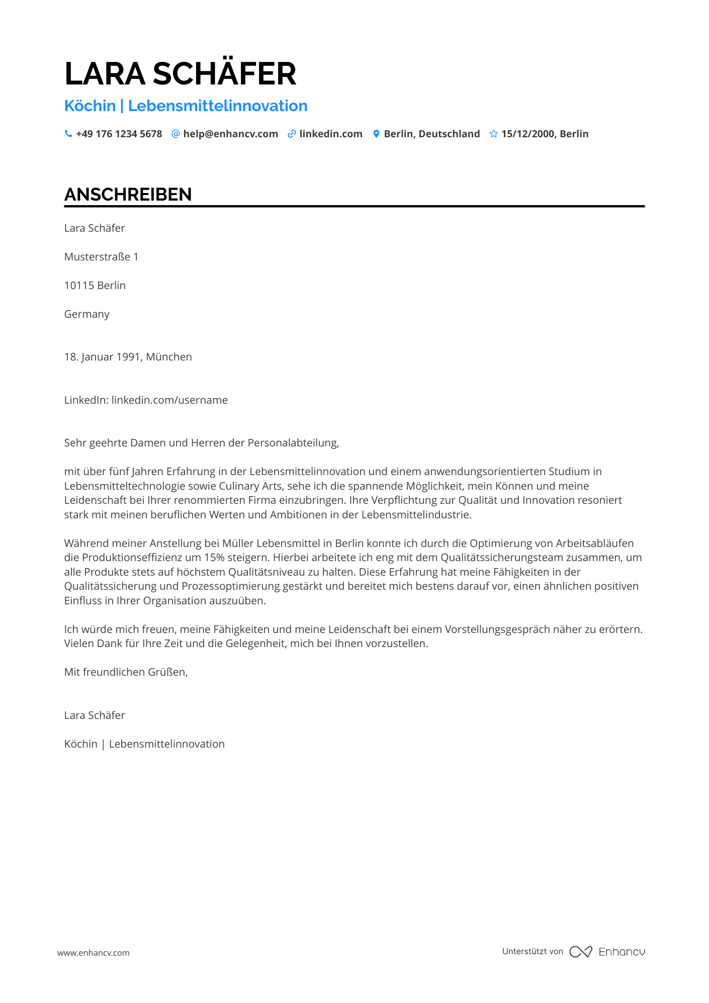 Koch in der Lebensmittelindustrie Resume Example