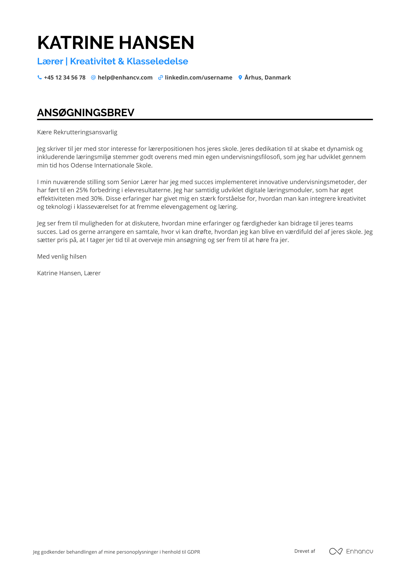 Ansøgningsbrev til Erfaren lærer Resume Example