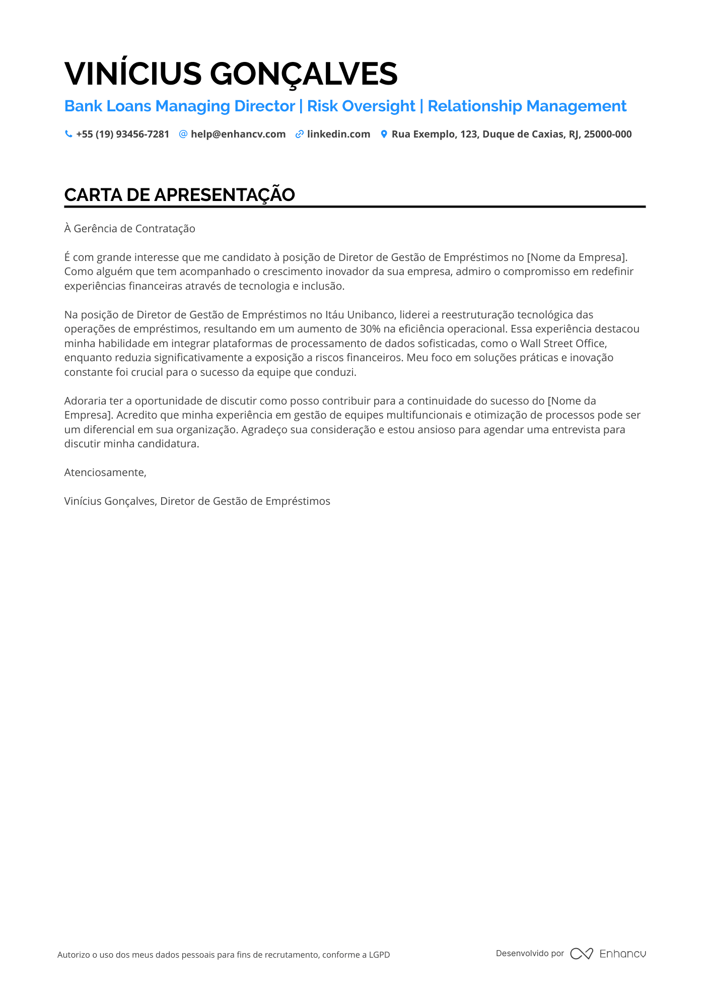 Diretor Bancário Resume Example