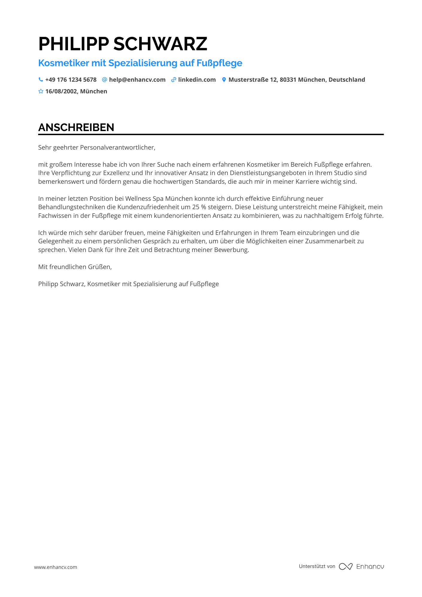Kosmetikerin für Fußpflege Resume Example