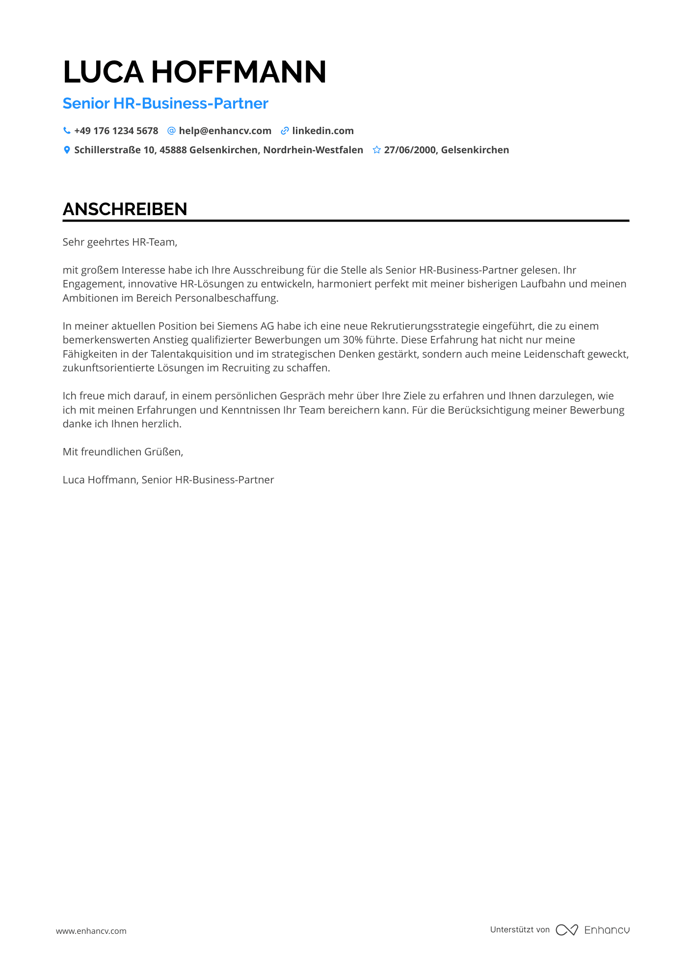 Personaler für Personalbeschaffung Resume Example