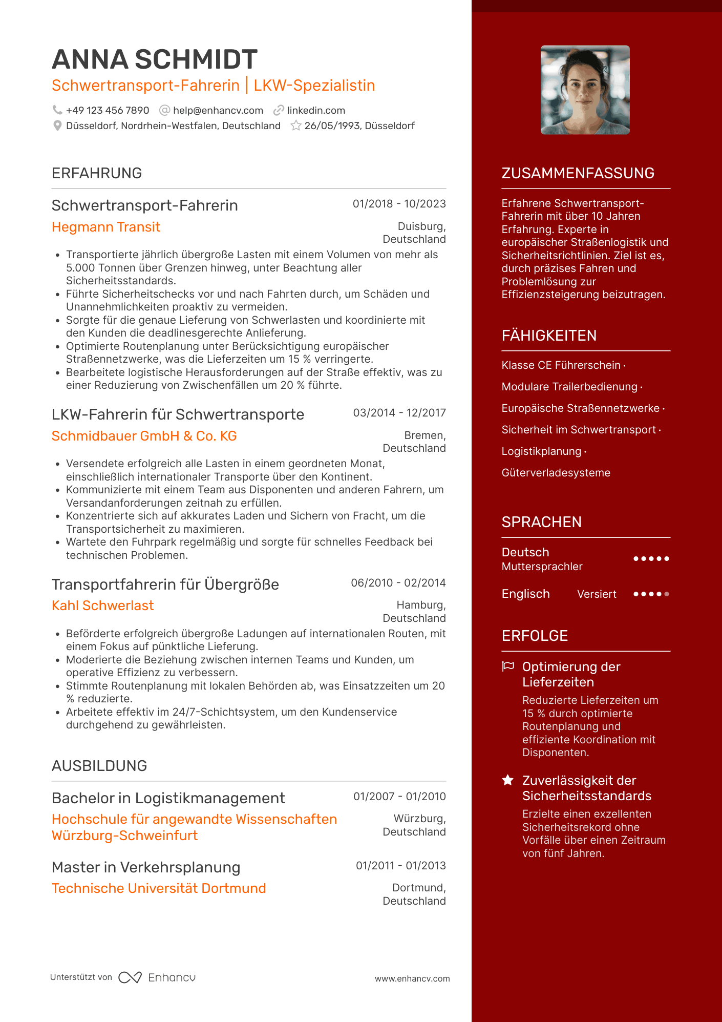 Lebenslauf als Schwertransport Fahrer Resume Example