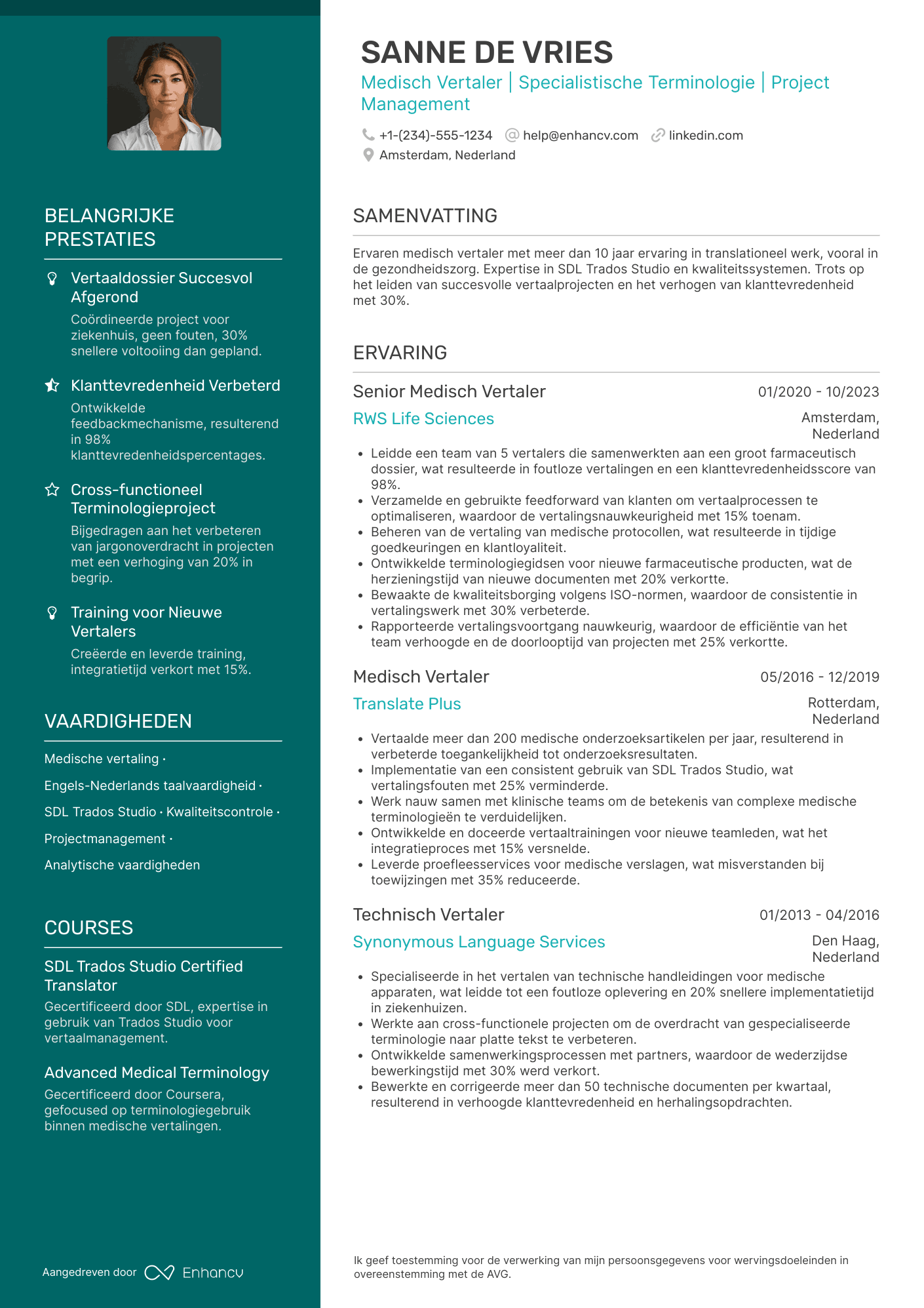 CV voor Vertaler Medisch Resume Example