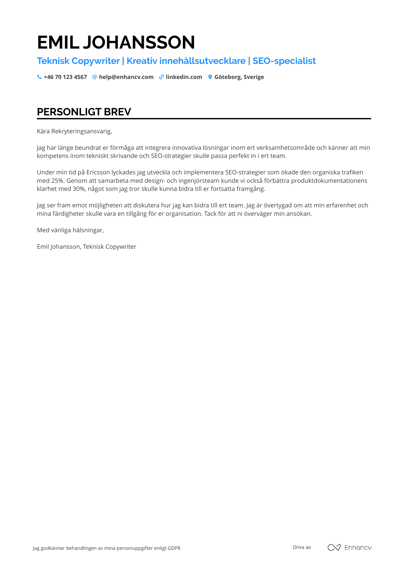 Personligt brev för Technical Copywriter Resume Example