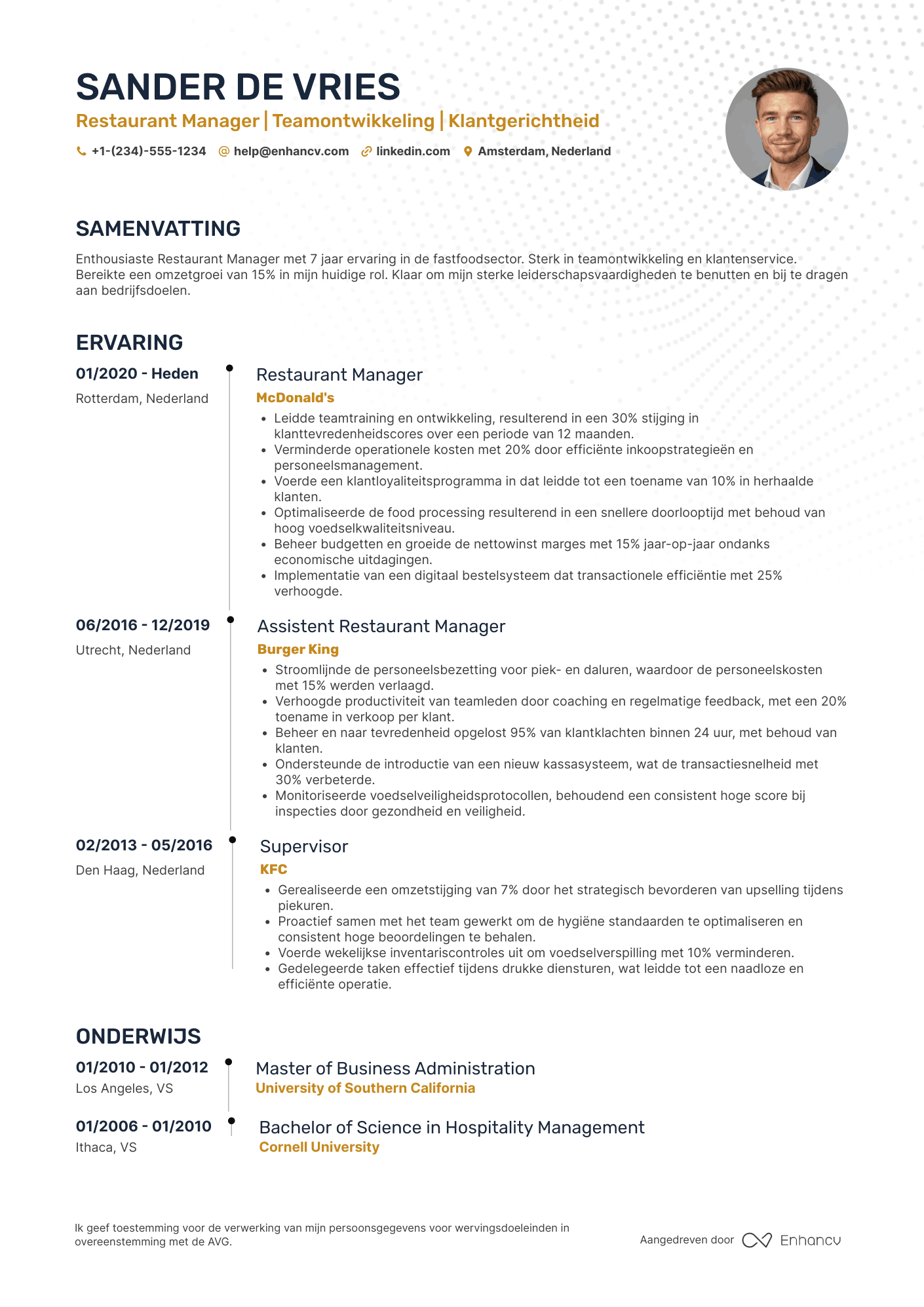 CV voor Fast Food Restaurant Manager Resume Example