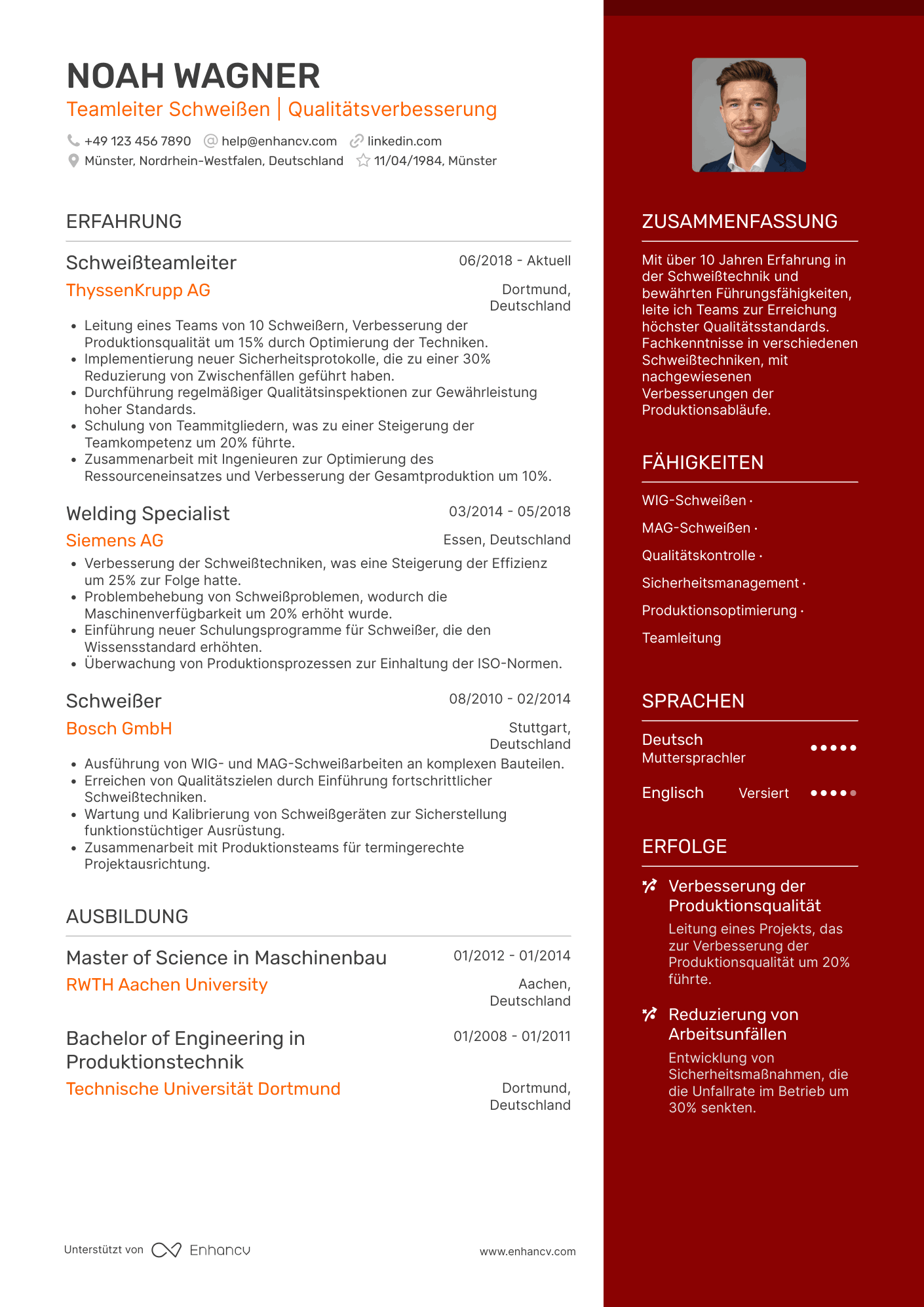 Lebenslauf als Schweißer Teamleiter Resume Example