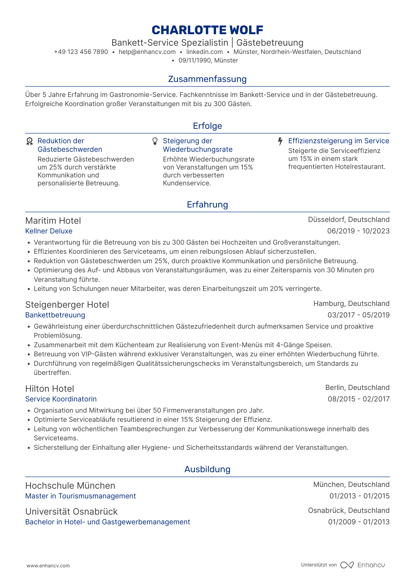Lebenslauf als Kellner im Bankett Service Resume Example