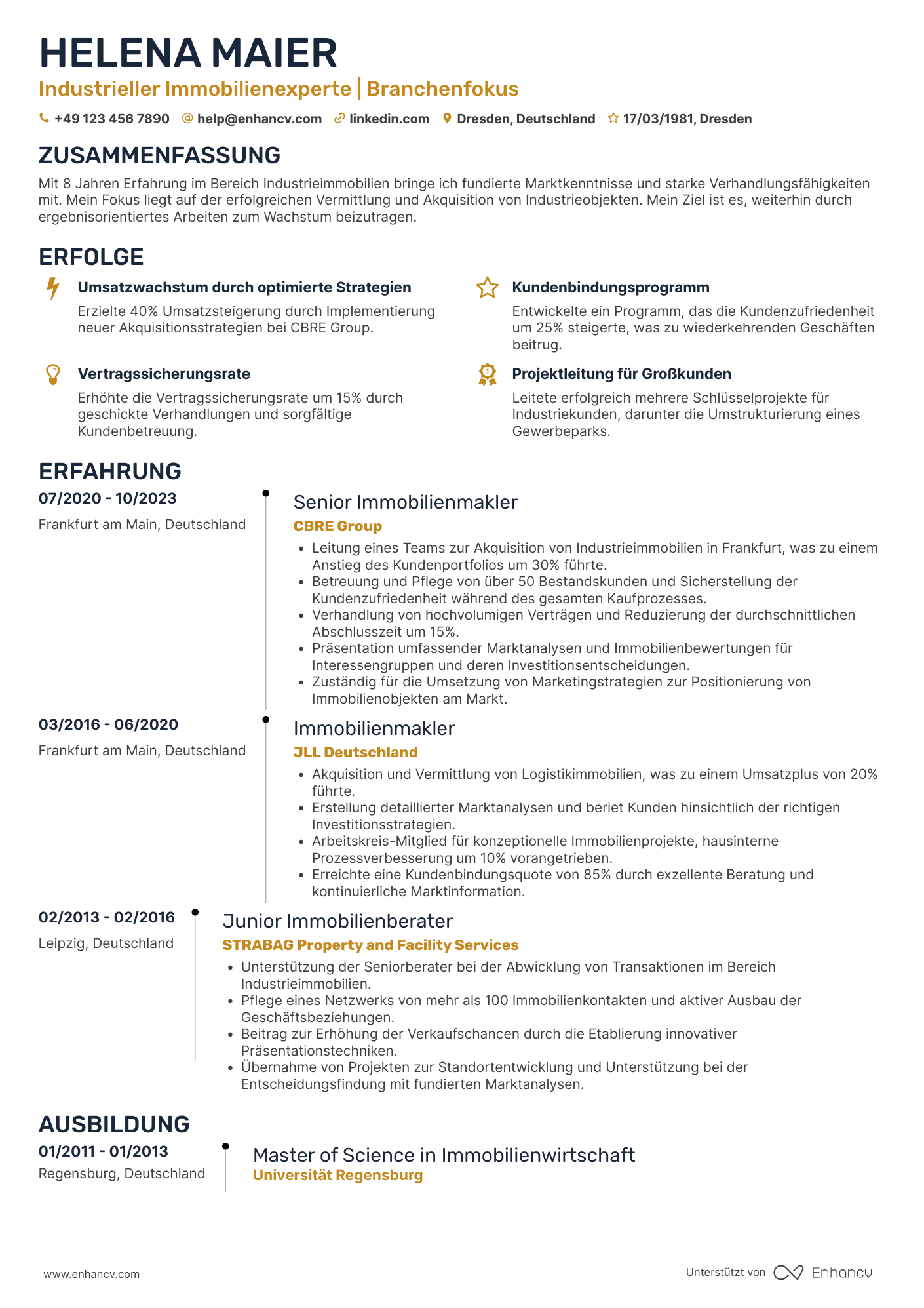 Lebenslauf in Industrieller Immobilienmakler Resume Example