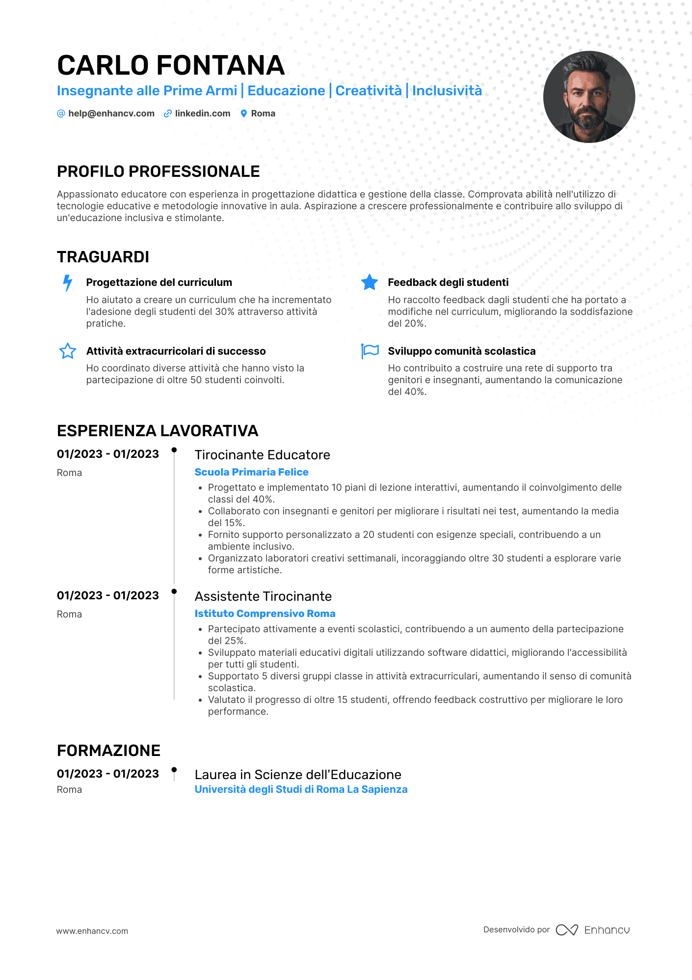 Insegnante alle prime armi Resume Example