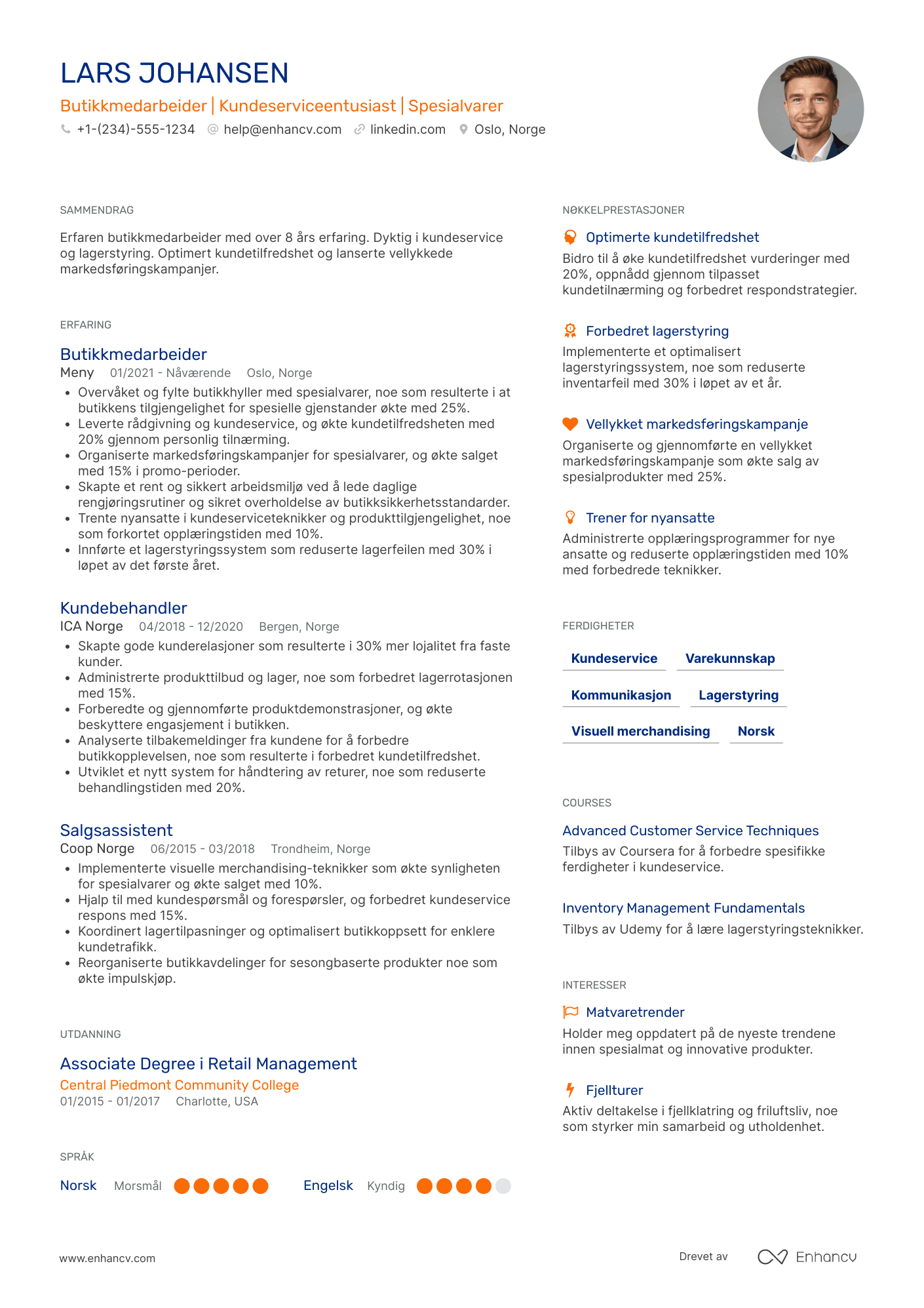 CV for Butikkmedarbeider spesialvarer Resume Example