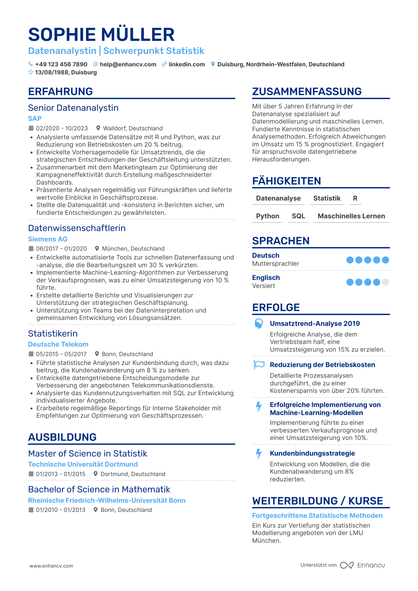 Lebenslauf als Wissenschaftlicher Datenanalyst Resume Example