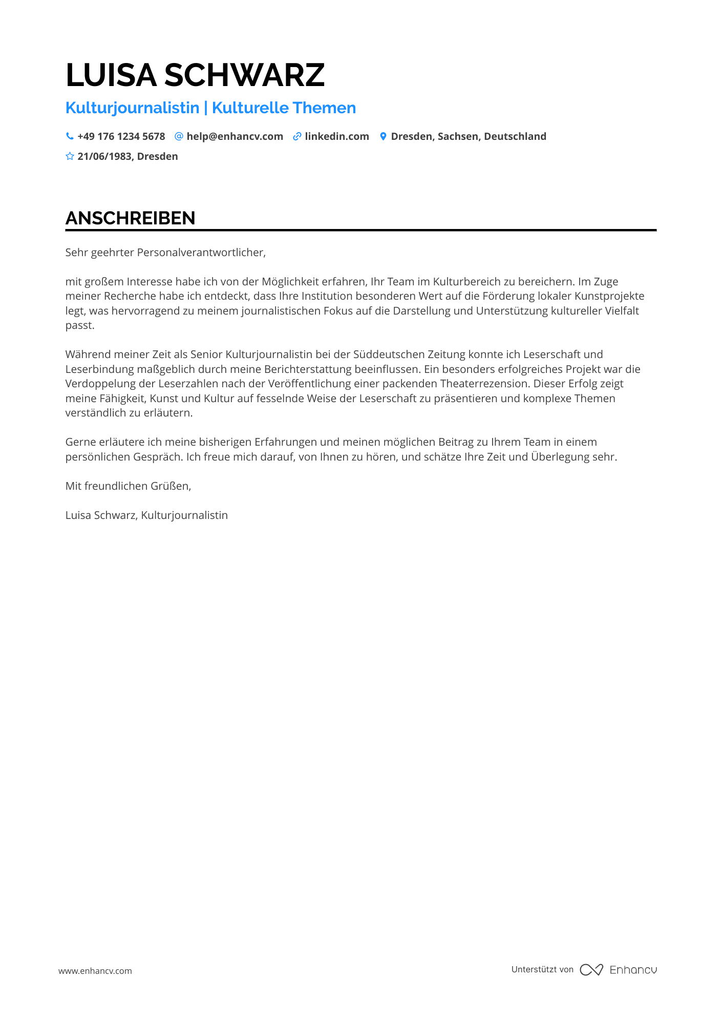 Kulturjournalist Resume Example