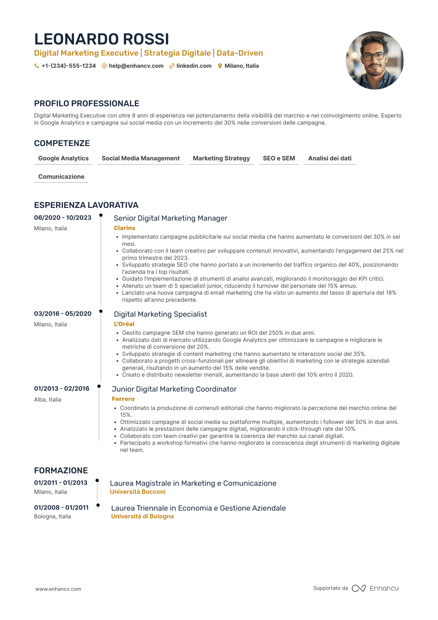 CV per Digital Marketing Executive Resume Example