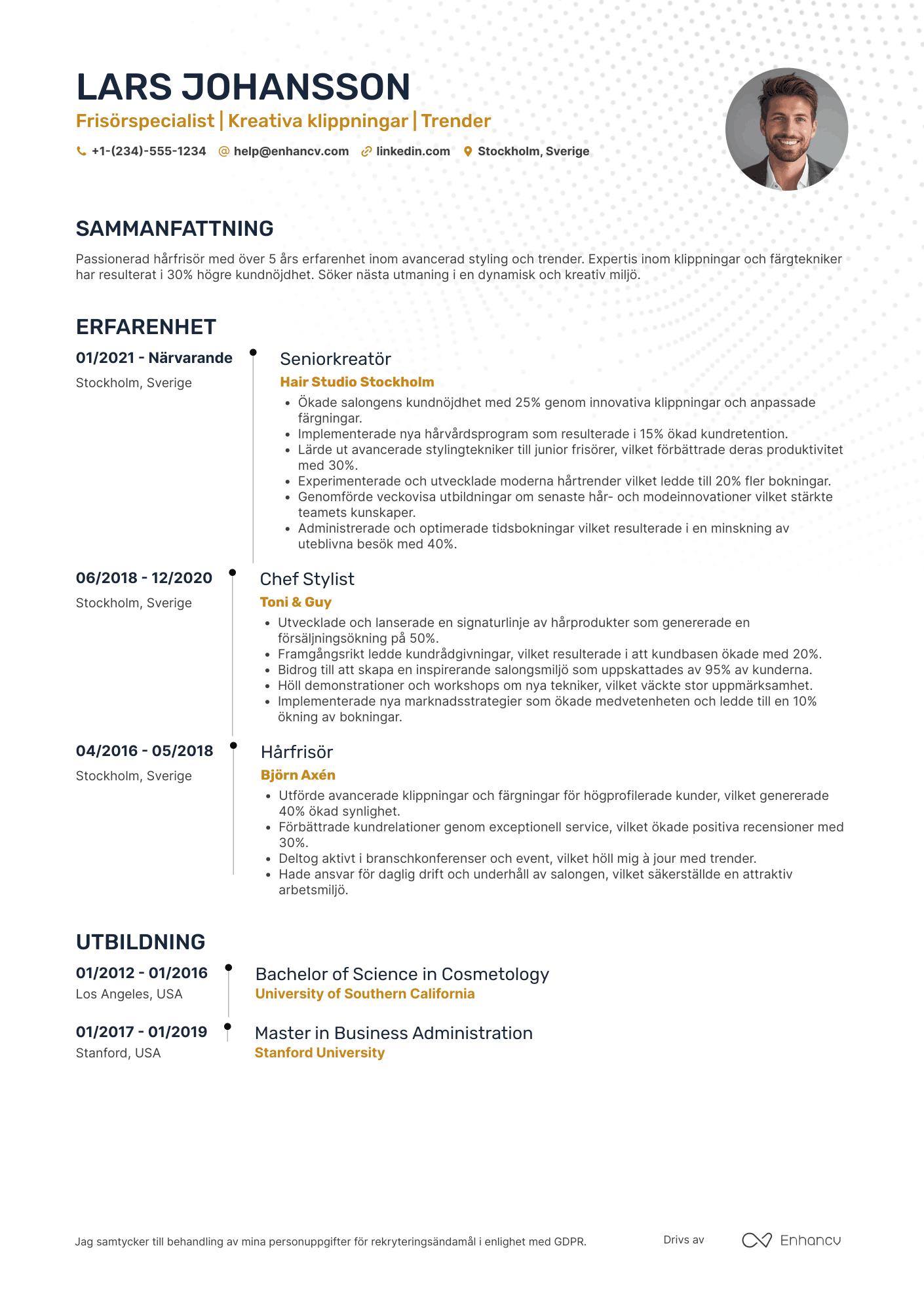 CV för Creative Hårfrisör Resume Example