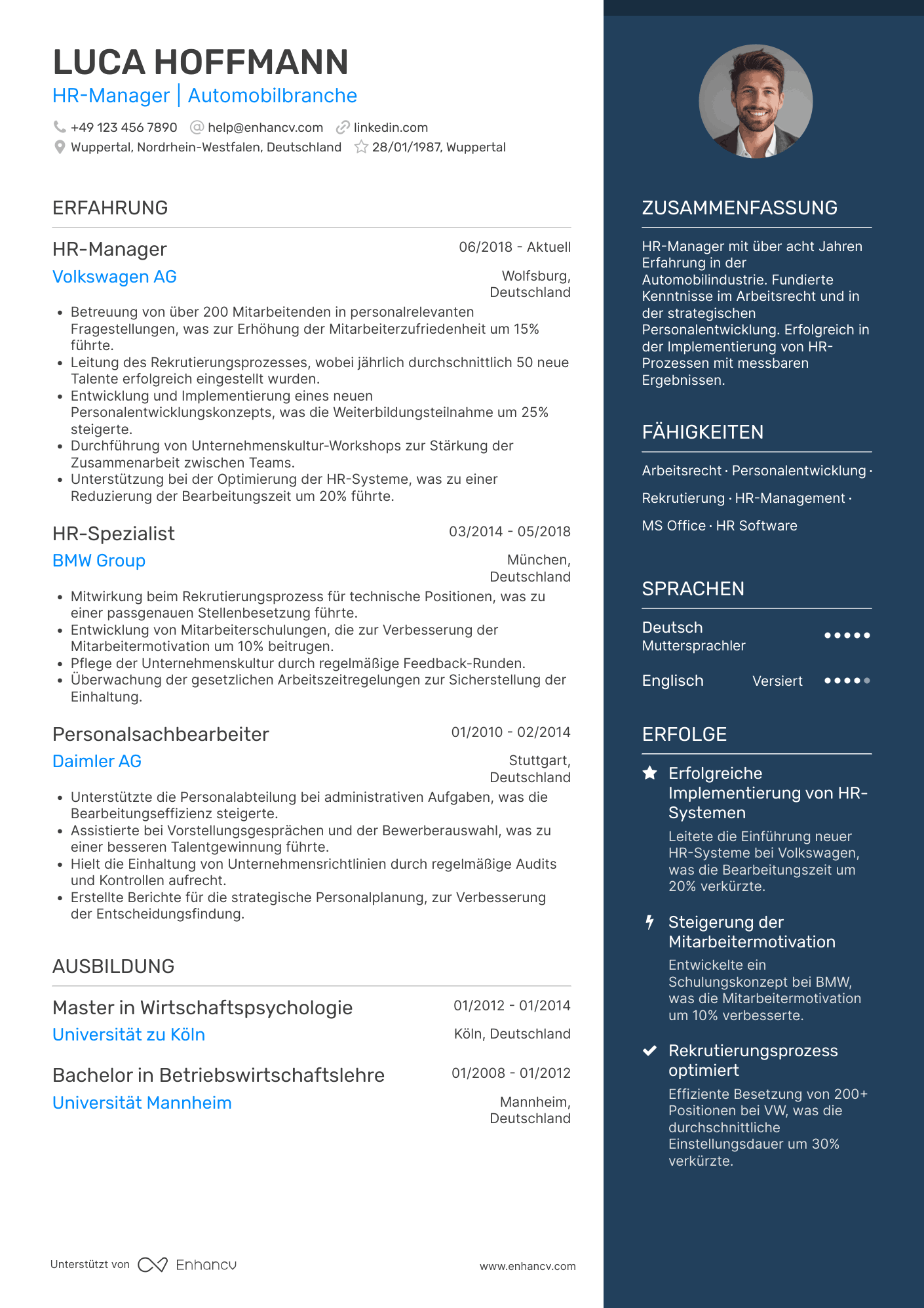 Lebenslauf in Personaler in der Automobilbranche Resume Example