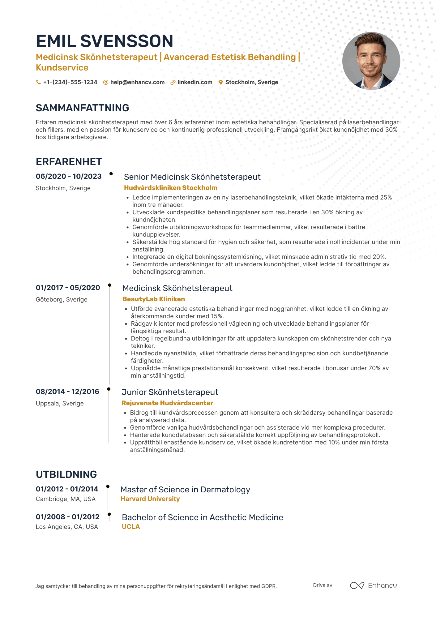 CV för Medicinsk Skönhetsterapeut Resume Example