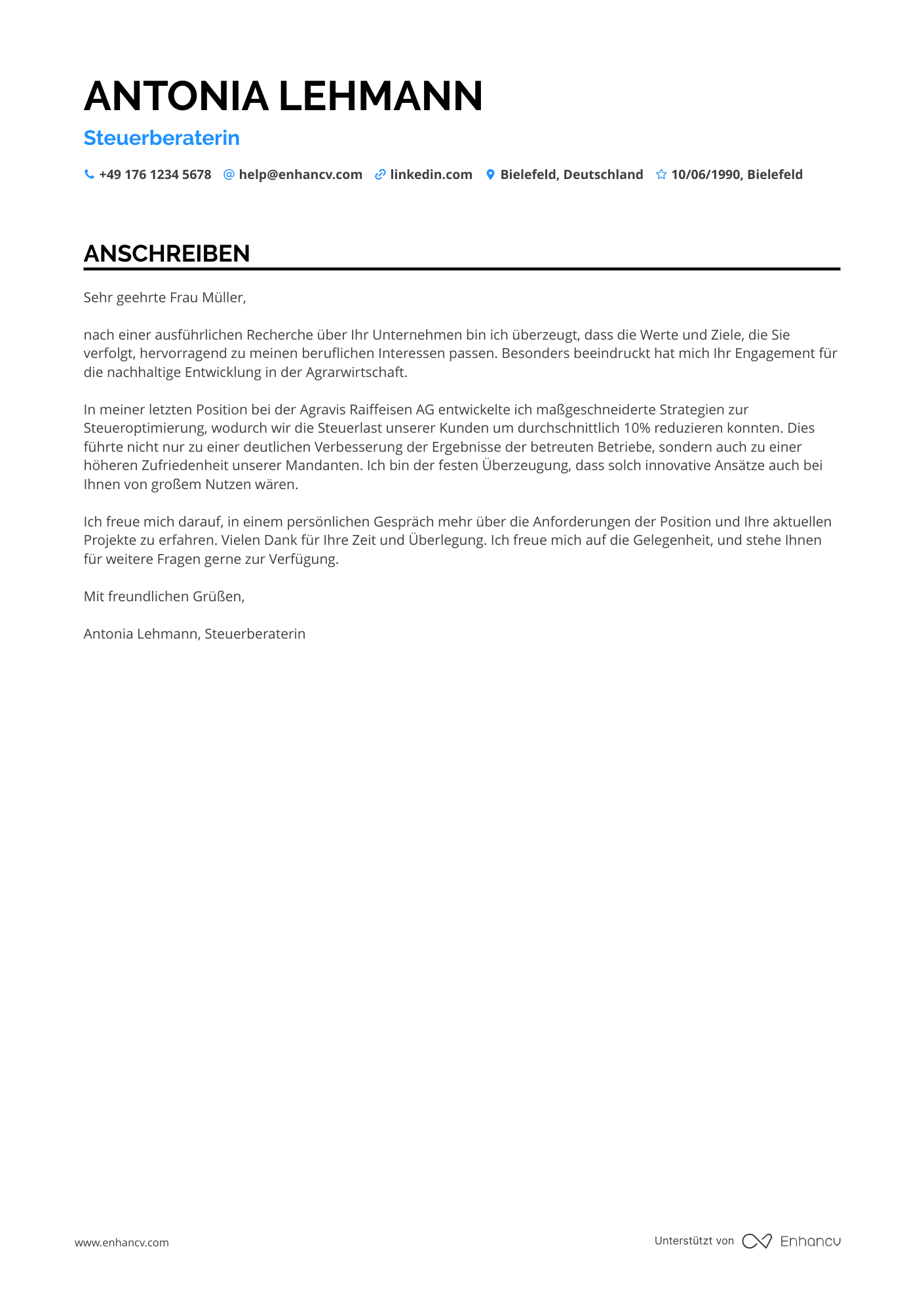 Steuerberater in der Landwirtschaft Resume Example
