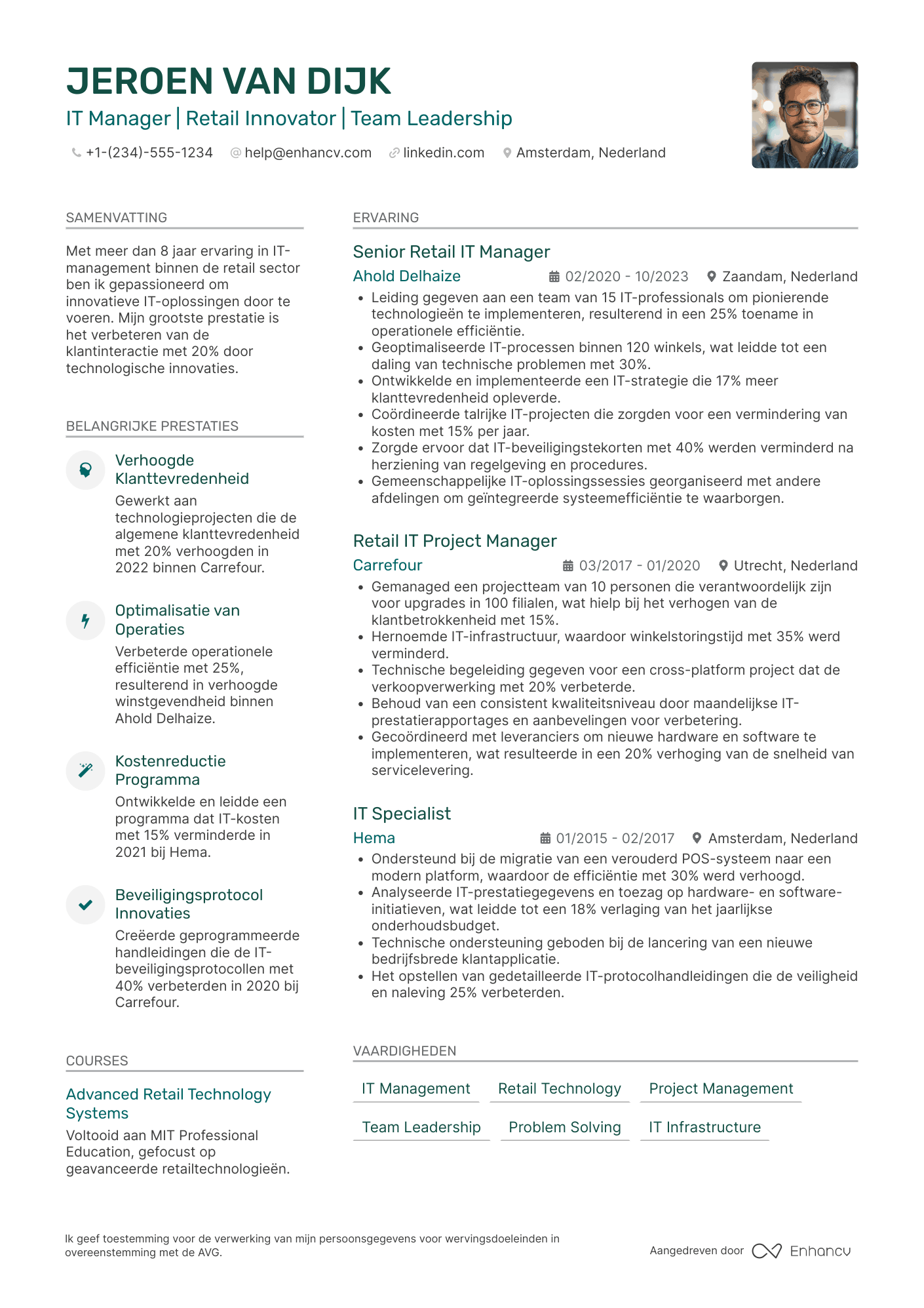 CV voor Retail IT Manager Resume Example