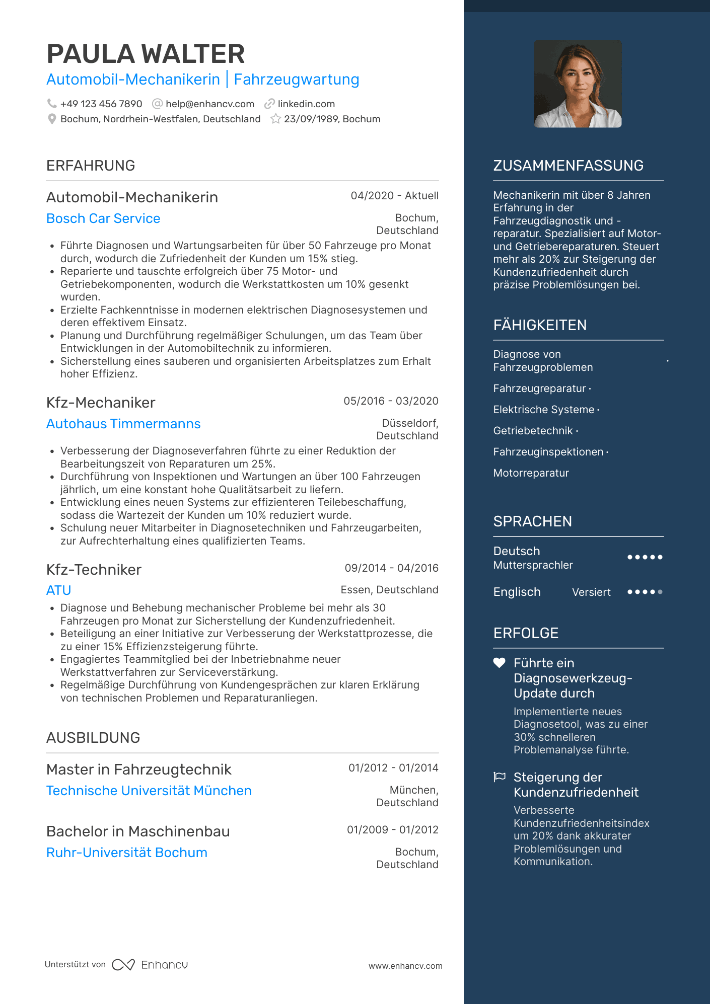 Lebenslauf als Automobil Mechaniker Resume Example