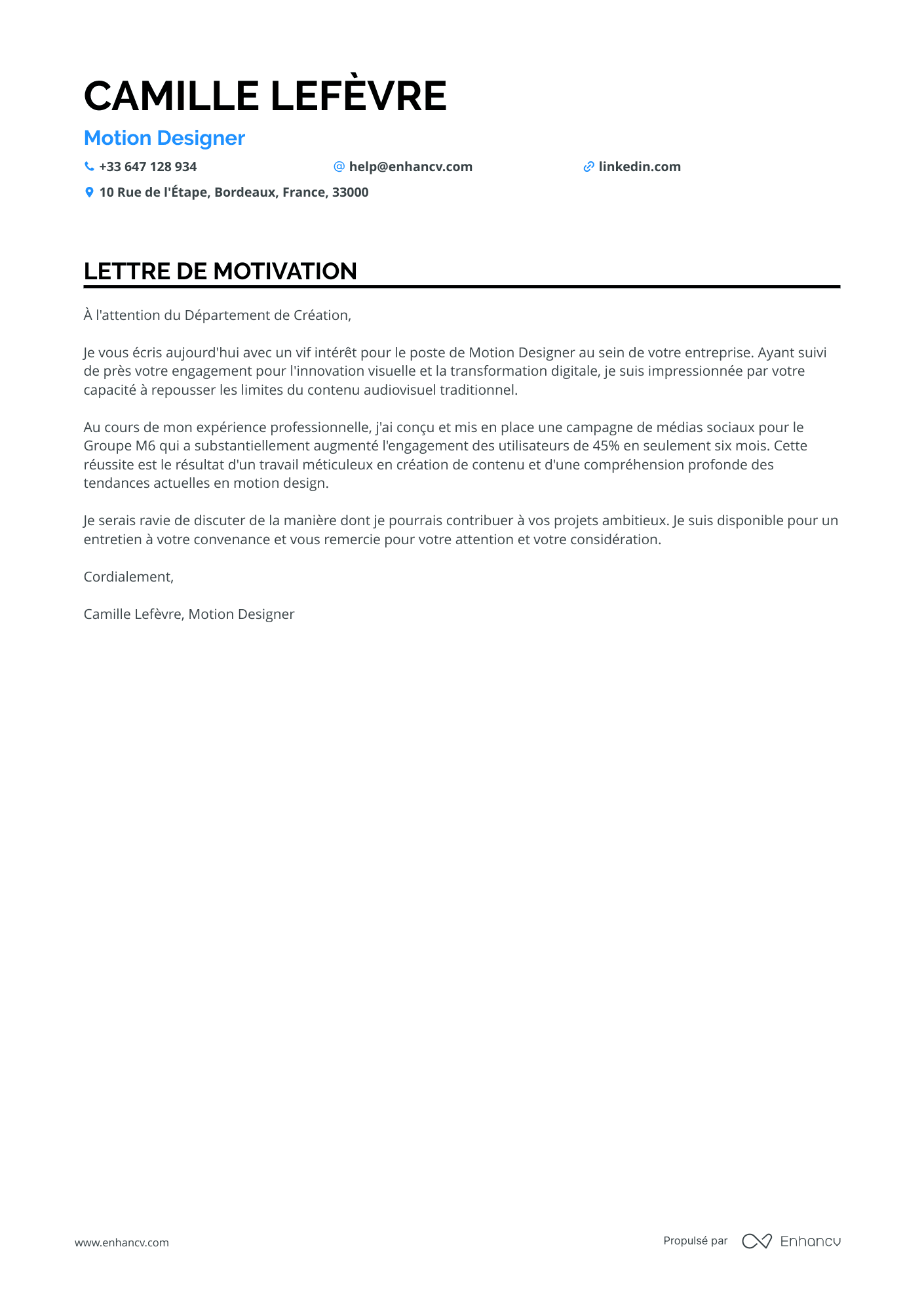 Graphiste Motion Design Resume Example