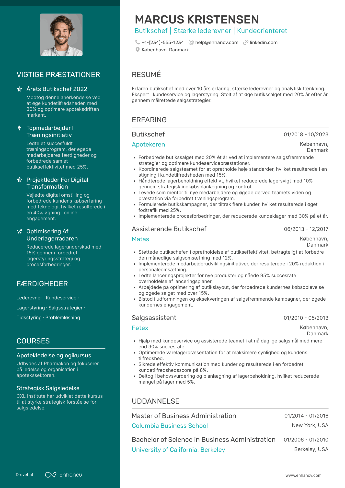 CV til Butikschef – apotek Resume Example