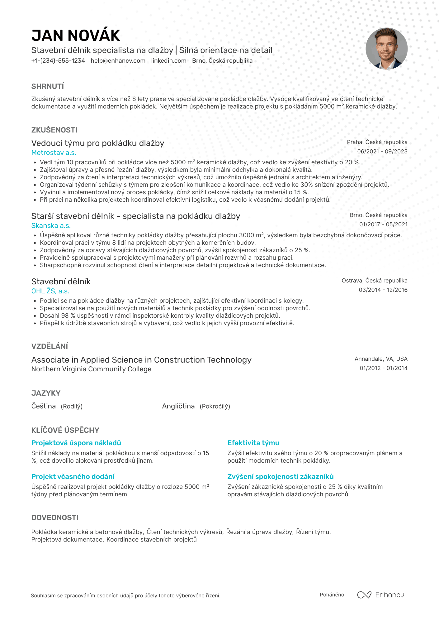 Životopis pro Stavební dělník specialista na dlažby Resume Example