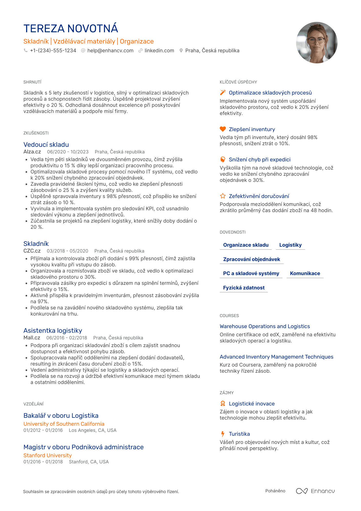 Životopis pro Skladník Vzdělávacího Sektoru Resume Example
