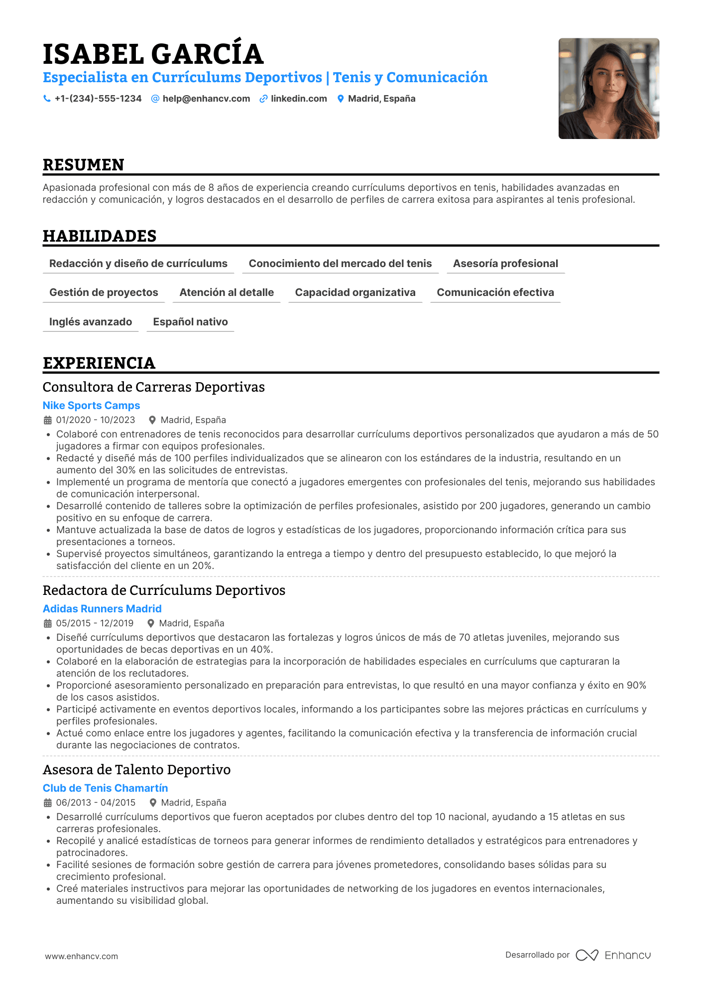 Ejemplo de currículum deportivo de tenis Resume Example