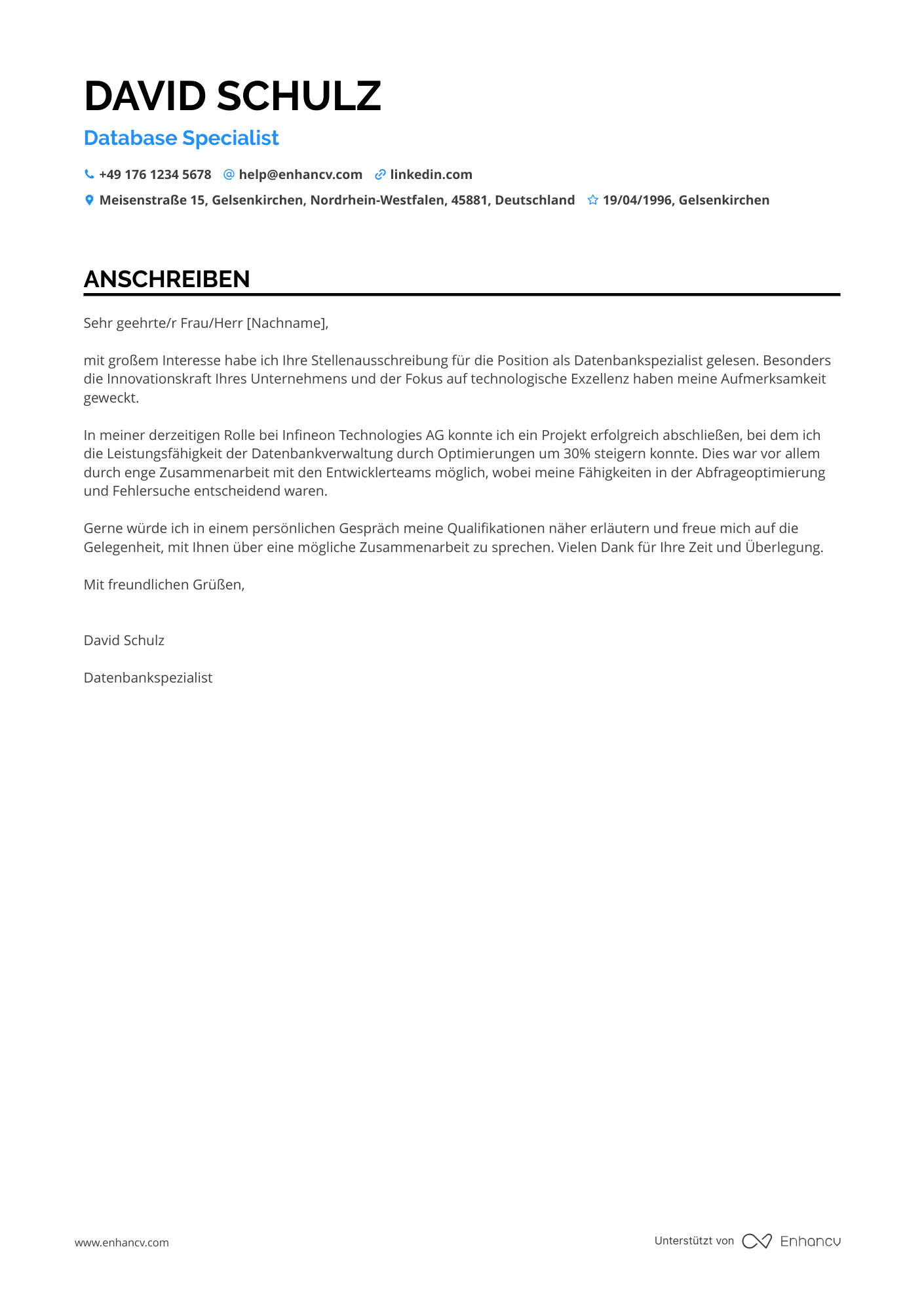 Datenbank Informatiker Resume Example
