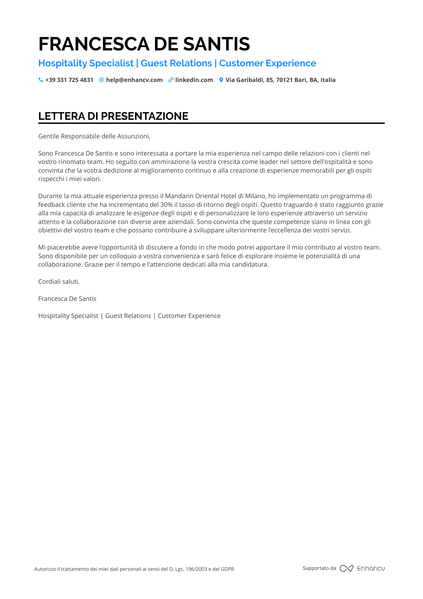 Hostess Prima Esperienza Resume Example