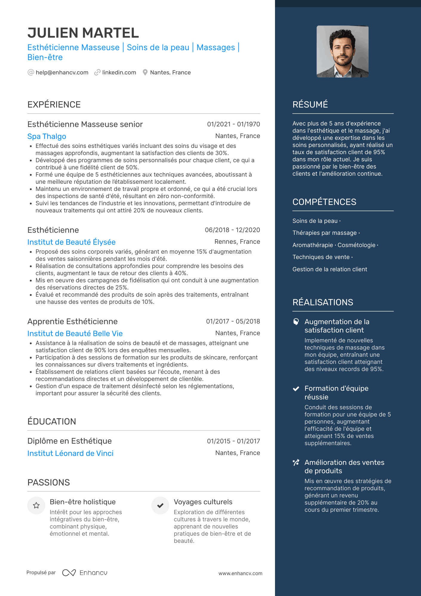 Esthéticienne masseuse Resume Example