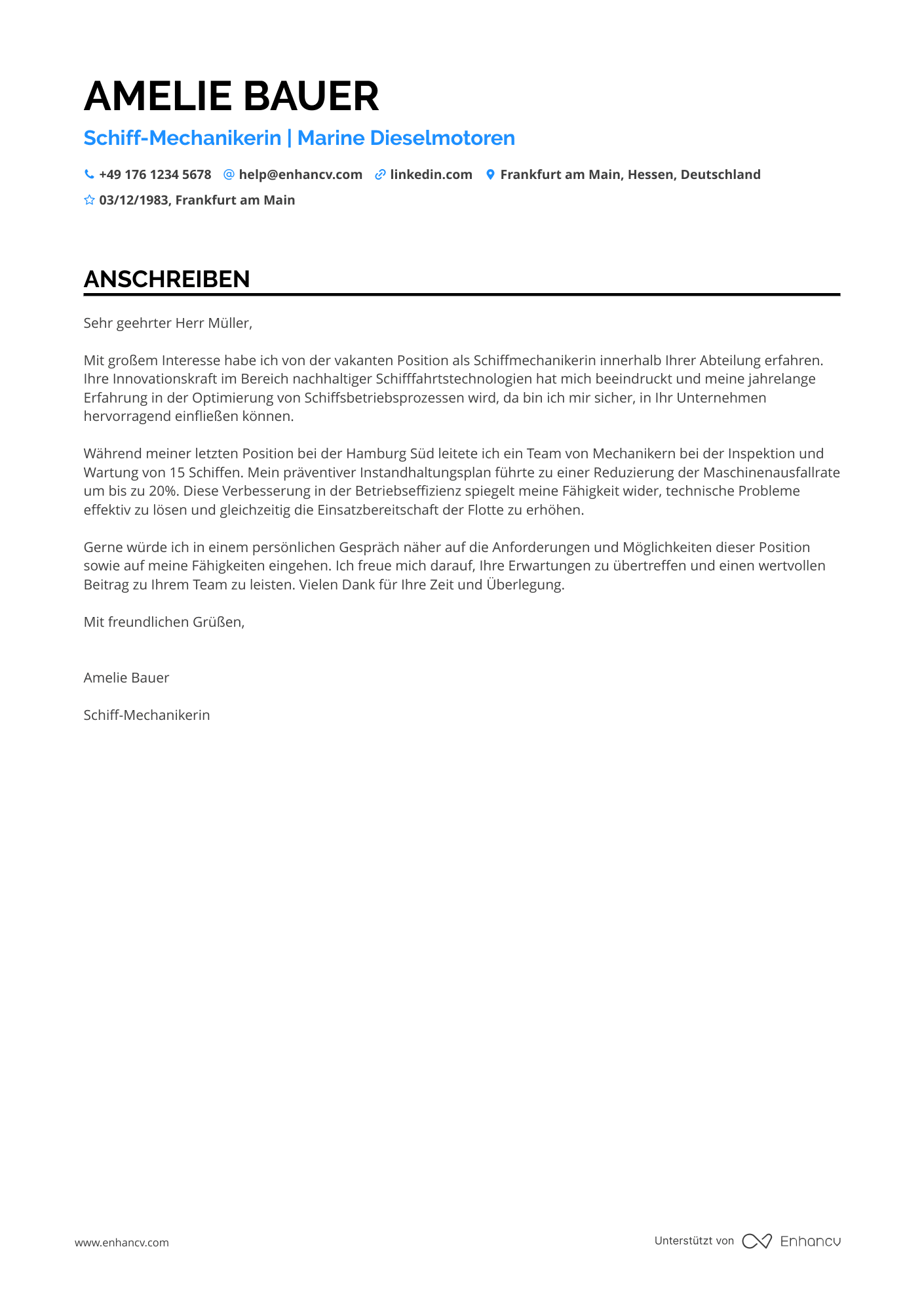 Schiff Mechaniker Resume Example