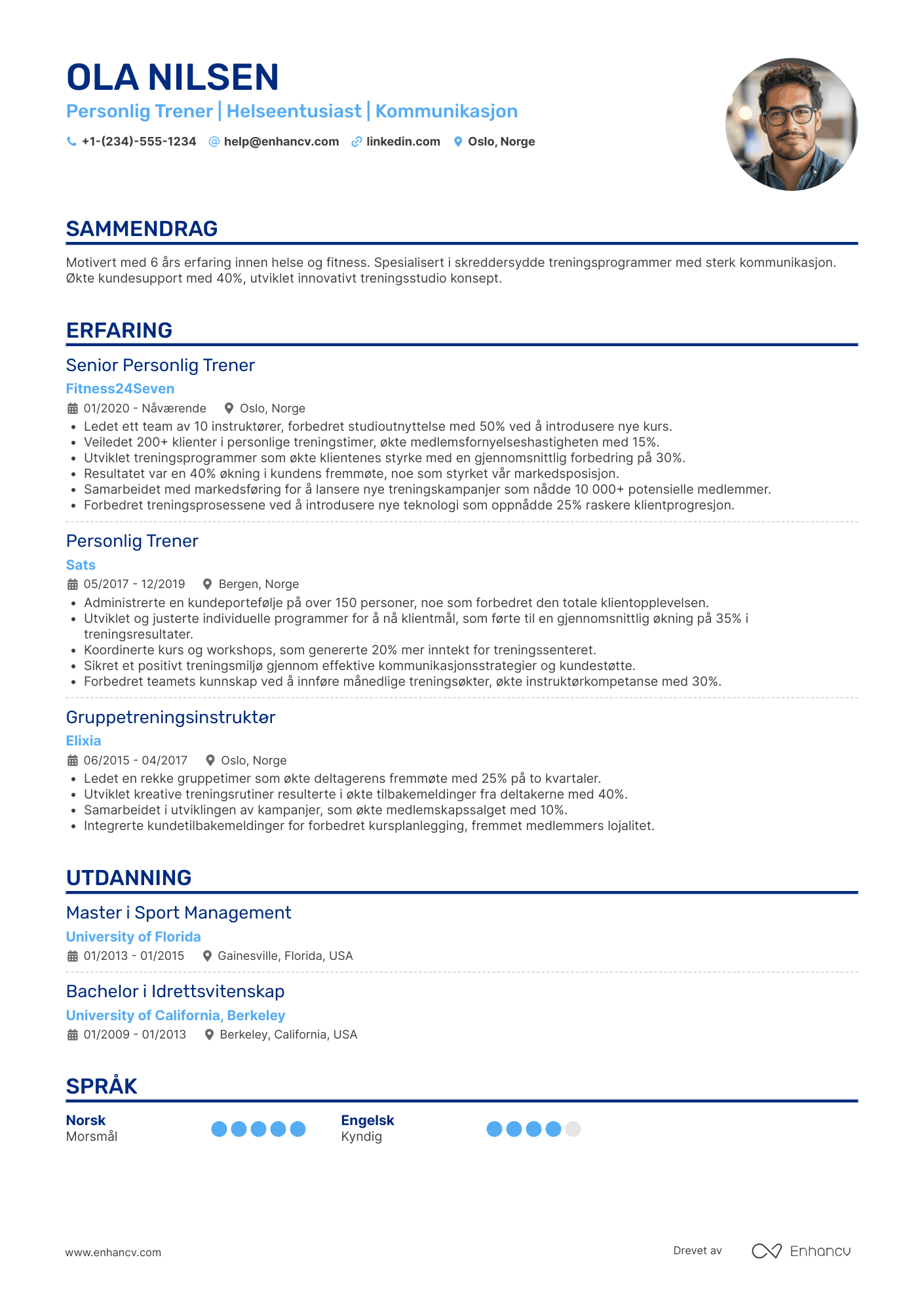 CV for Lærling personlig trener Resume Example