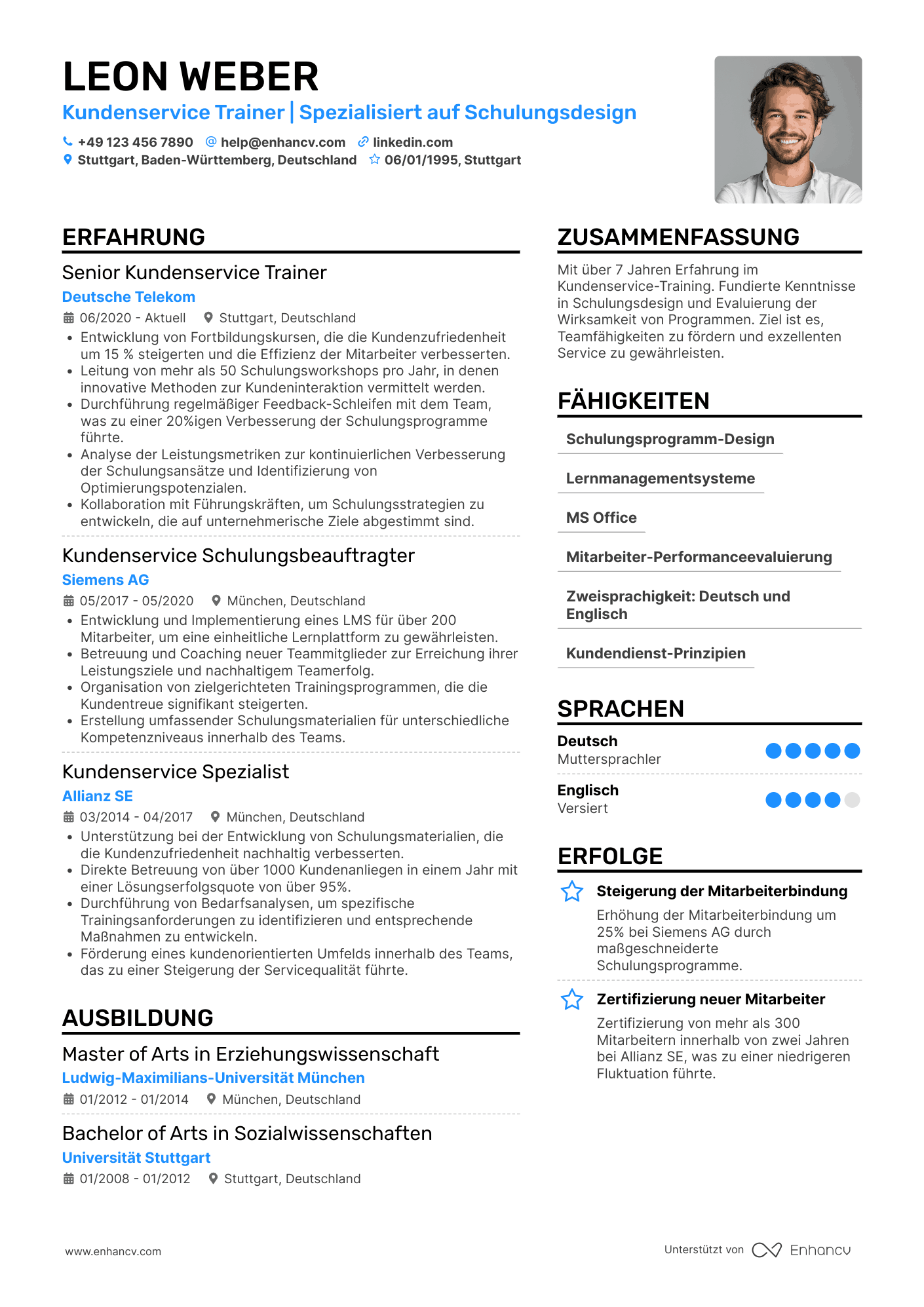 Lebenslauf als Kundenservice Trainer Resume Example