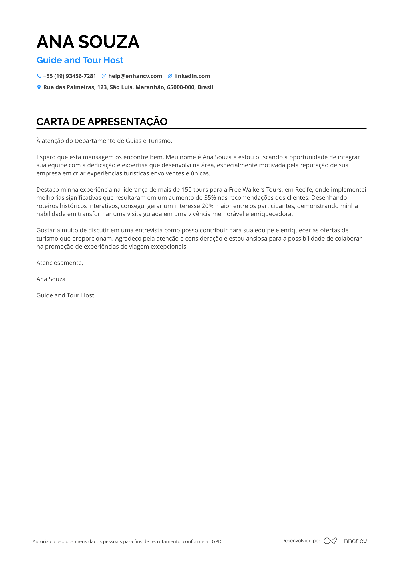 Guia de turismo Júnior Resume Example