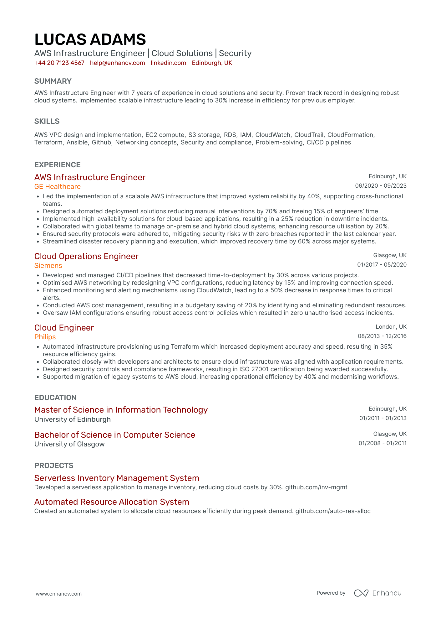 Devops Infrastructure Engineer Resume Example