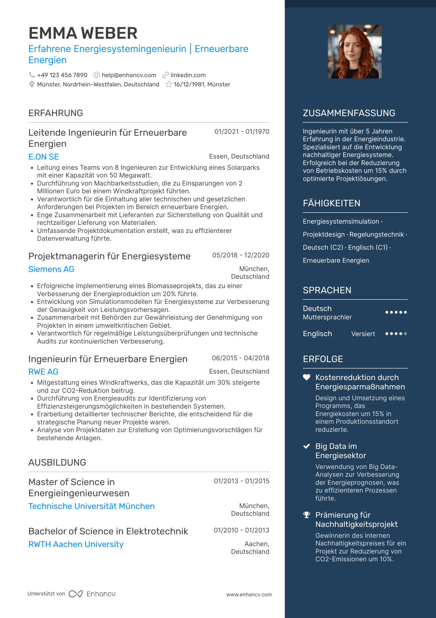 Lebenslauf in Ingenieur für Energieindustrie Resume Example