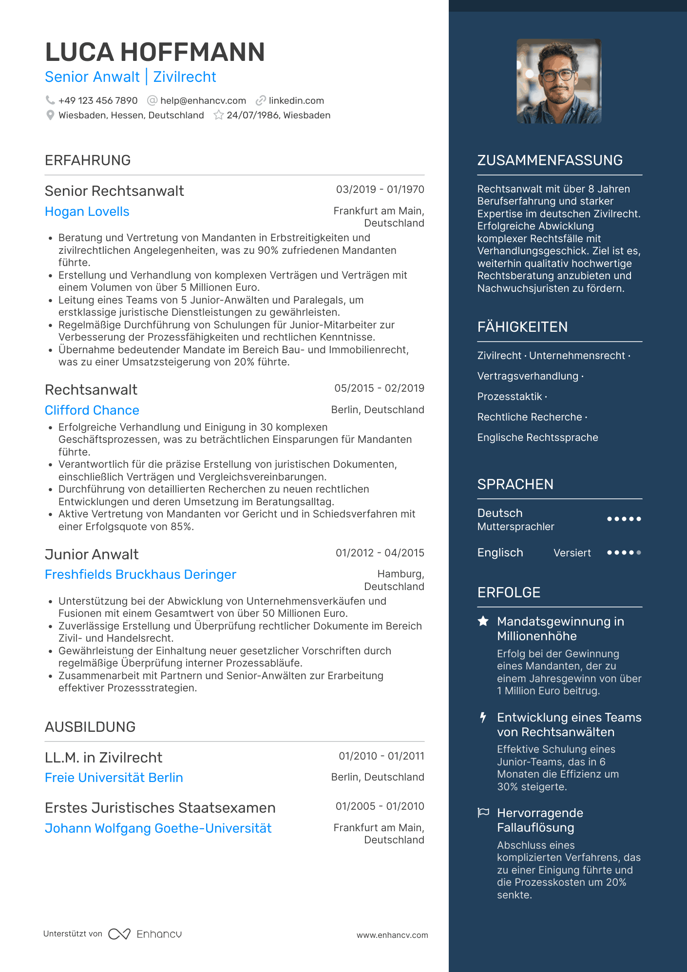 Lebenslauf als Senior Rechtsanwalt Resume Example